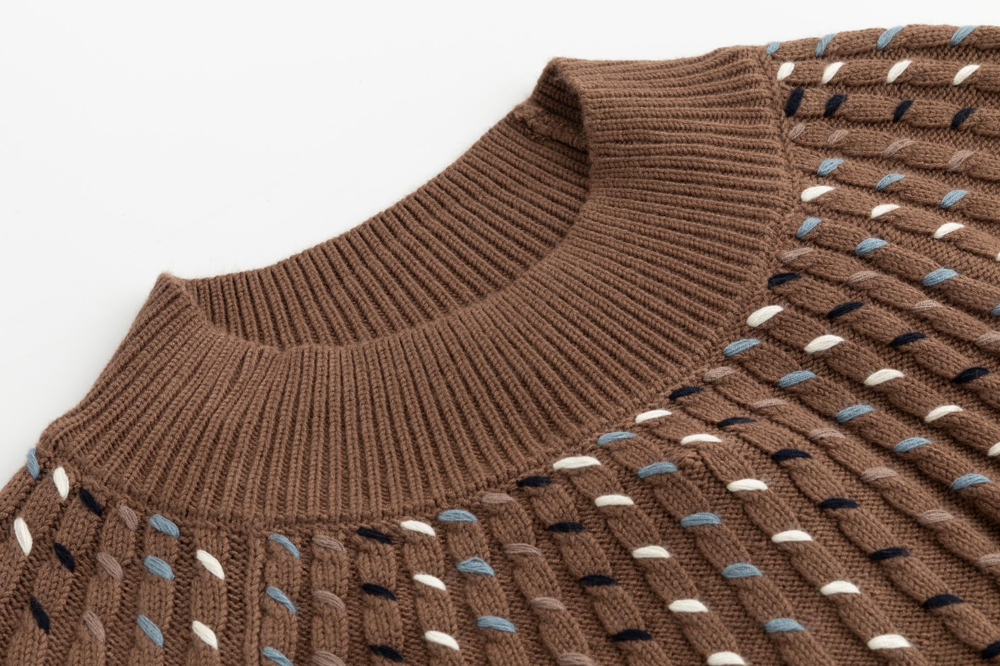 Cable Knit Top With Multi Colored Stitching - Tan - Image 4