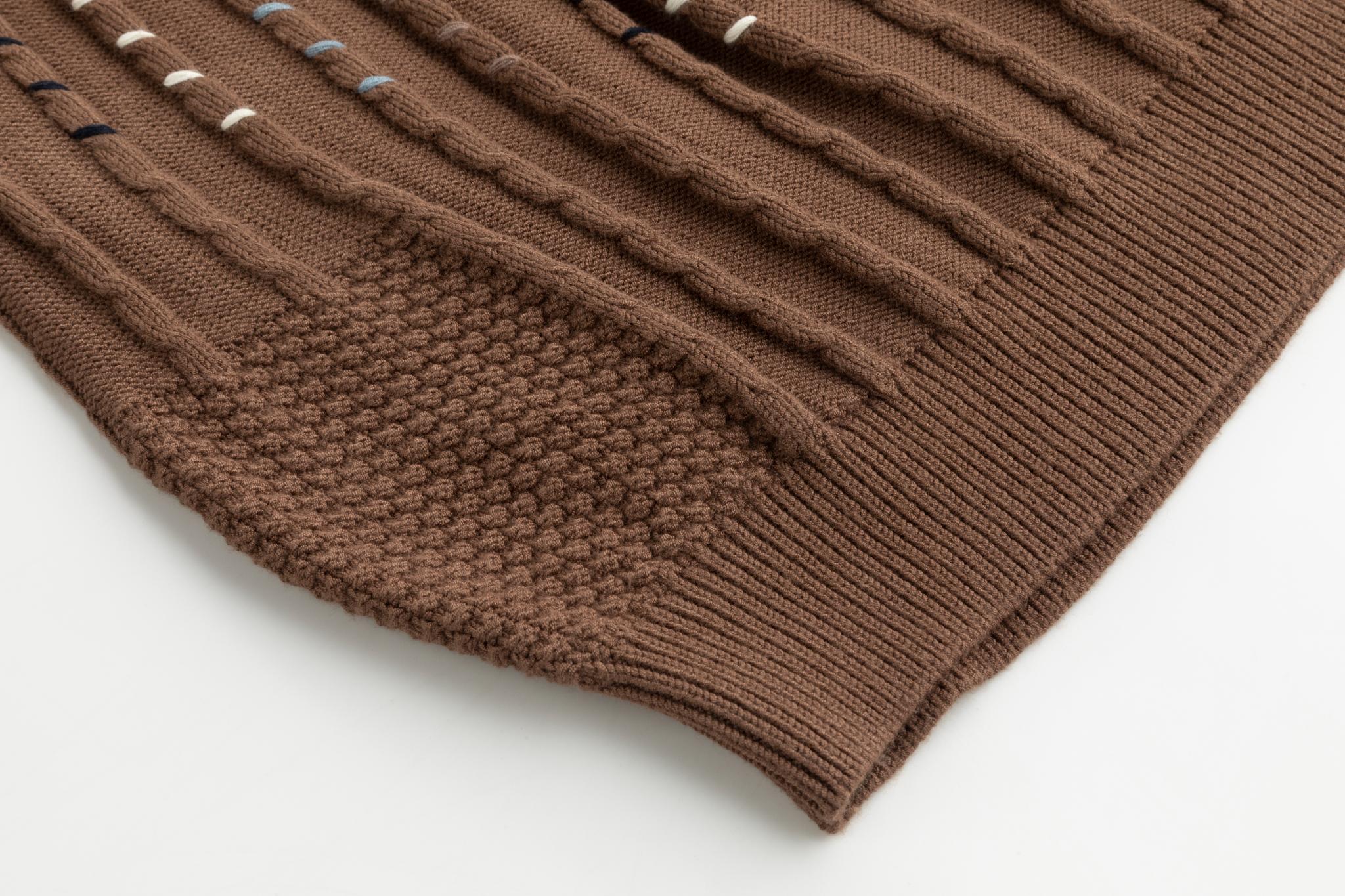 Cable Knit Top With Multi Colored Stitching - Tan - Image 5