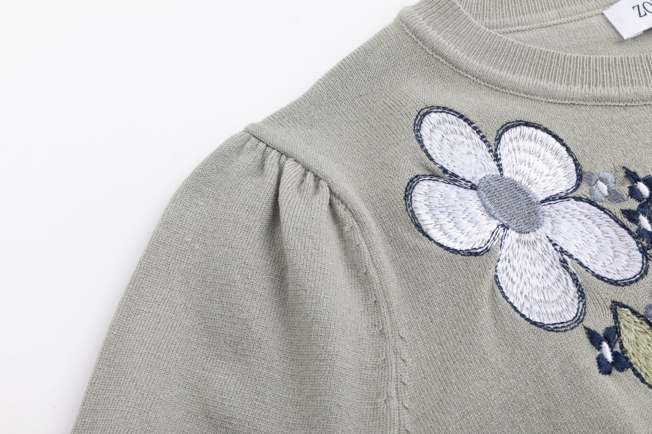 Cardigan With Floral Embroidery - Green - Image 5
