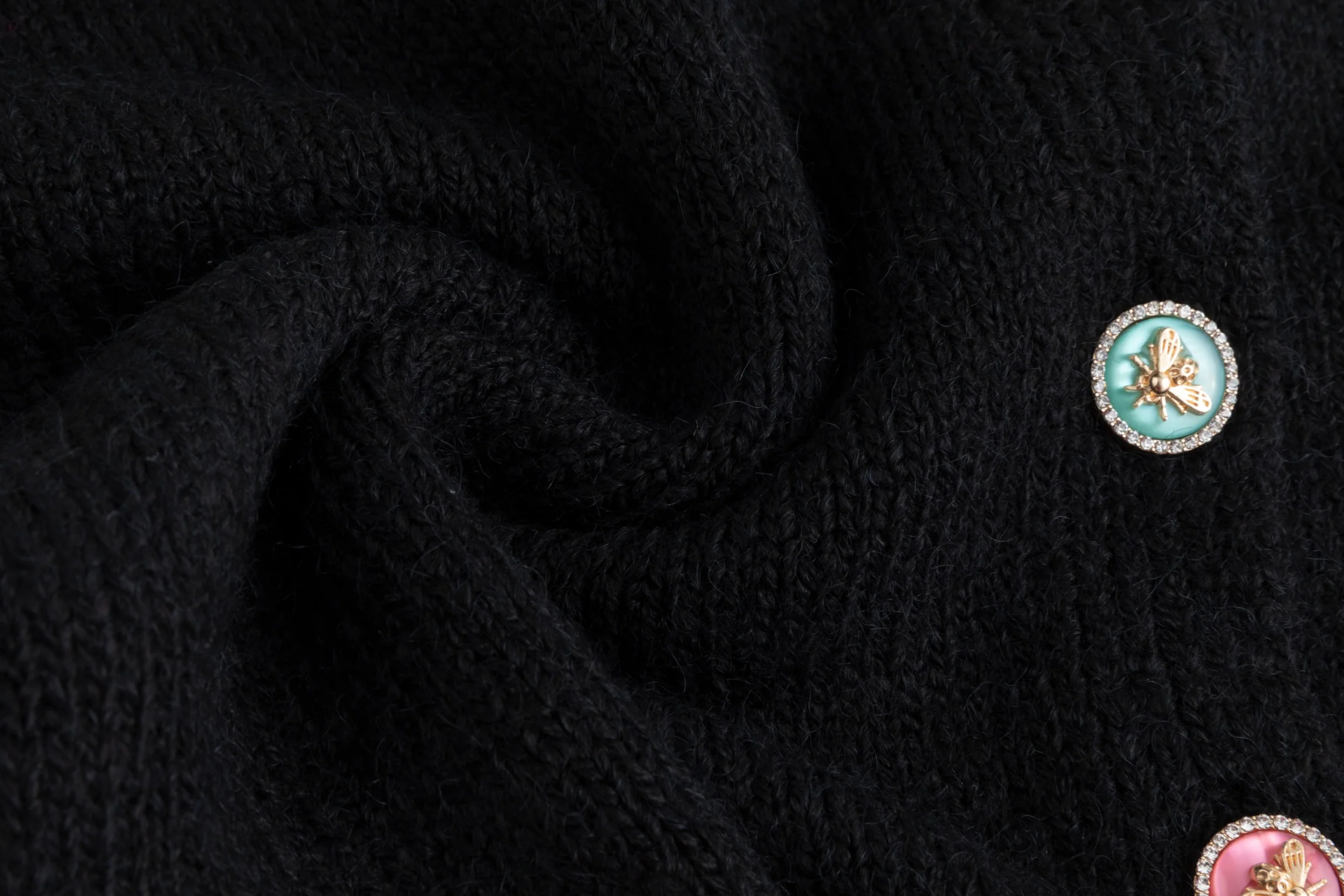 Colored Bee Button Knit Cardigan - Black - Image 6