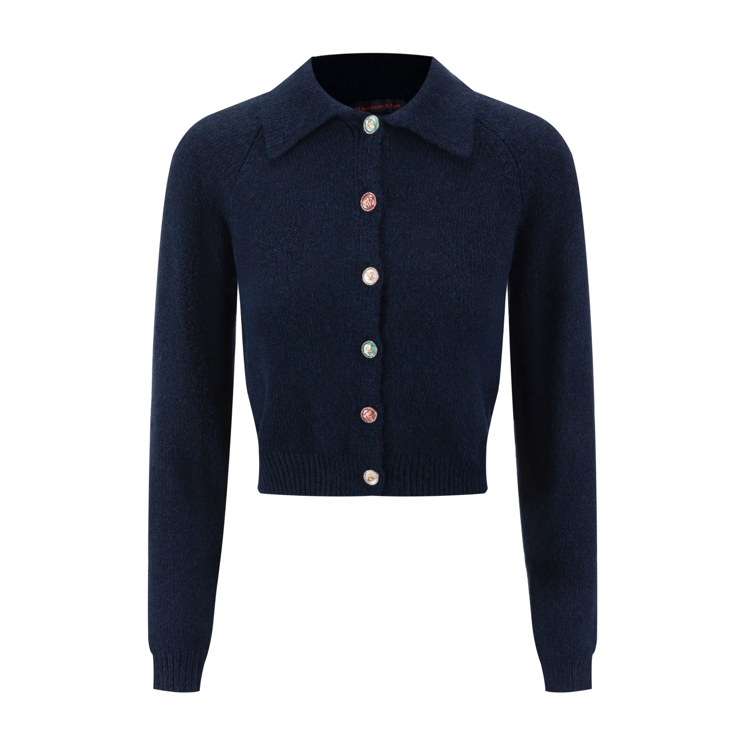 Colored Bee Button Knit Cardigan - Navy - Image 2