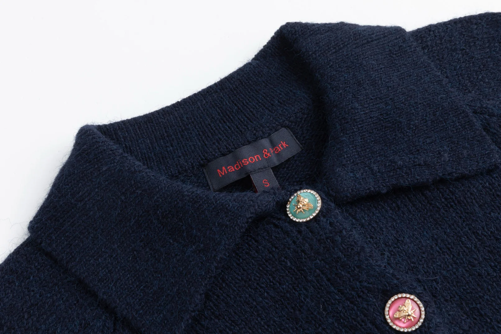 Colored Bee Button Knit Cardigan - Navy - Image 4