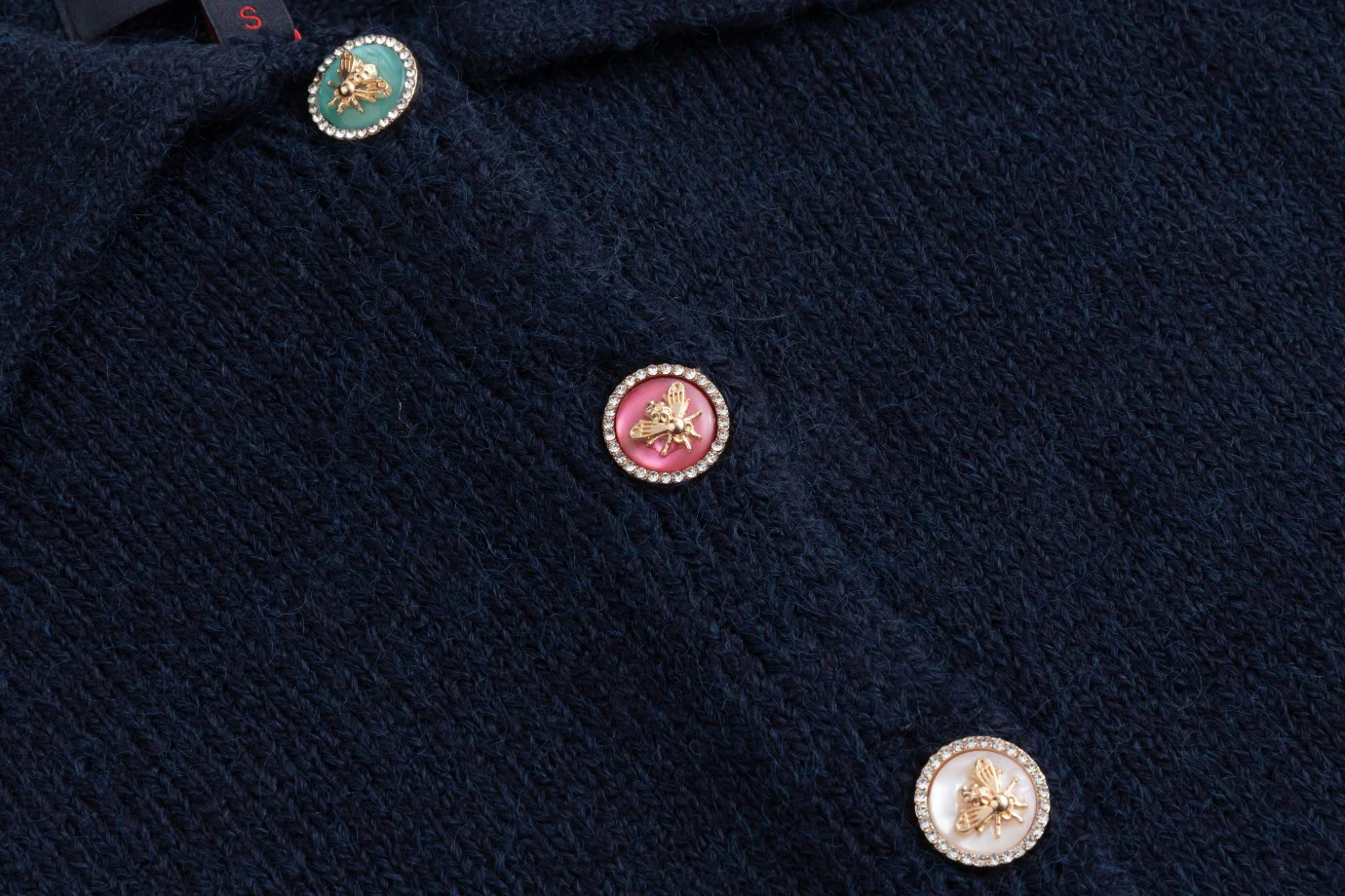 Colored Bee Button Knit Cardigan - Navy - Image 5