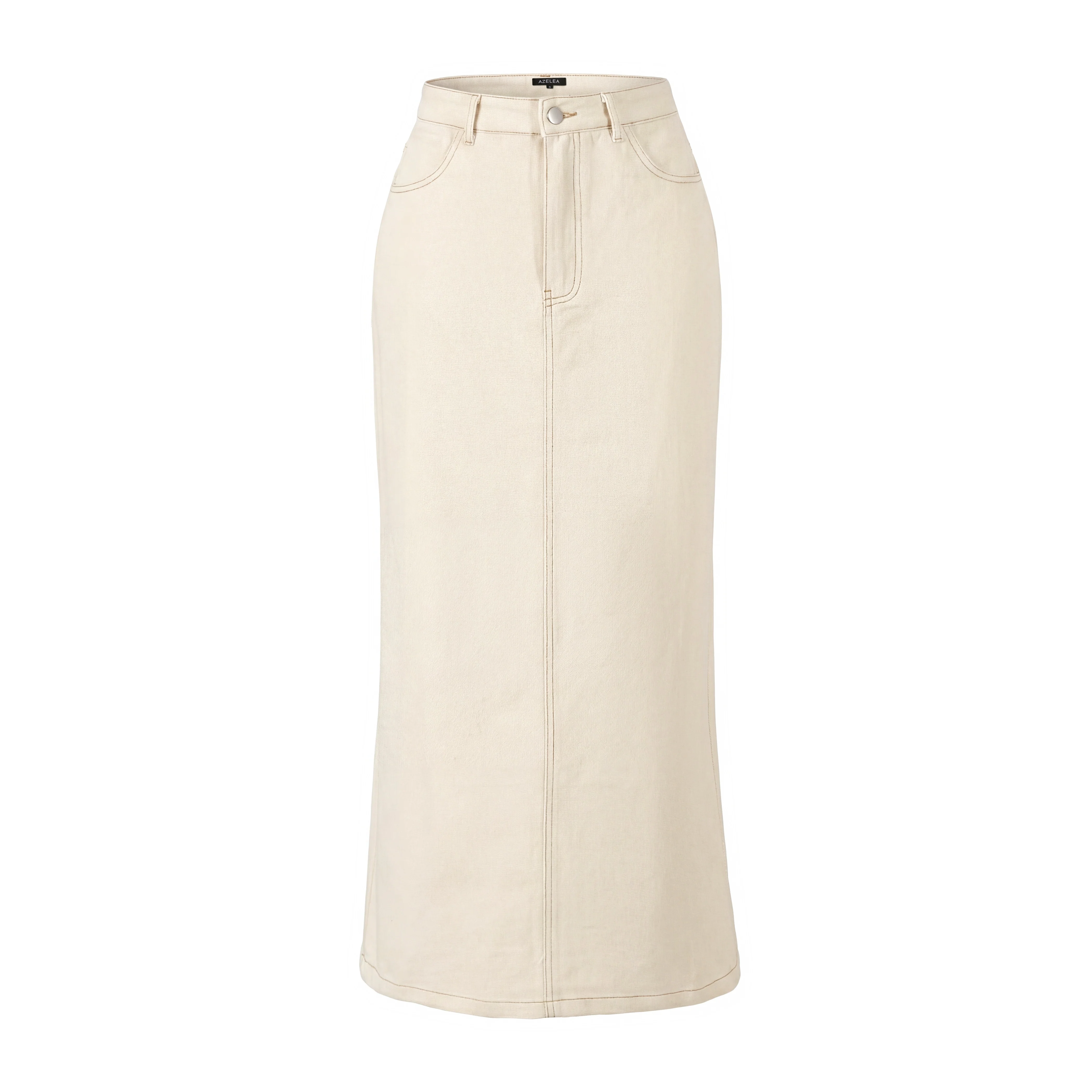 Contrast Stitch Denim Skirt - Ivory - Image 2