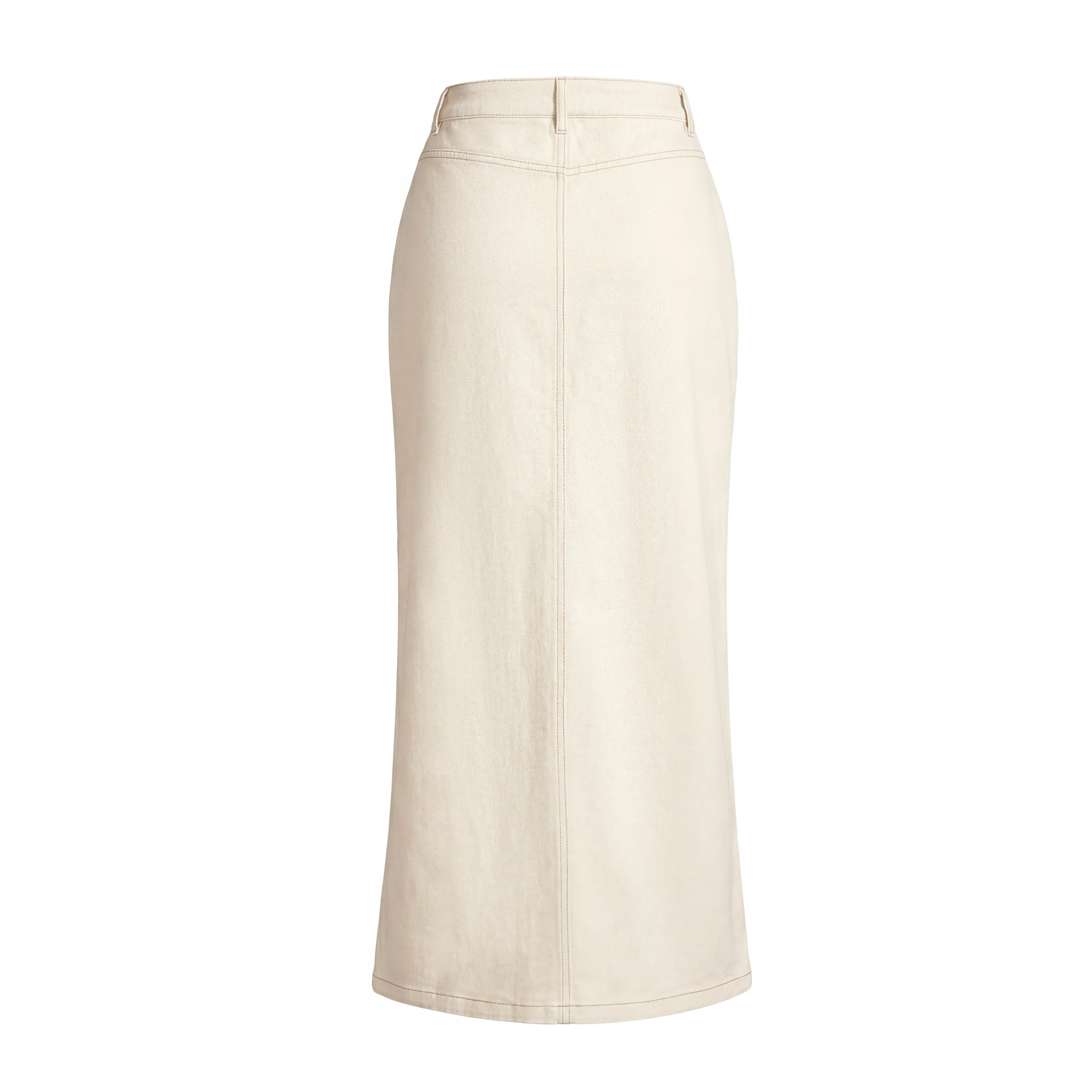Contrast Stitch Denim Skirt - Ivory - Image 3