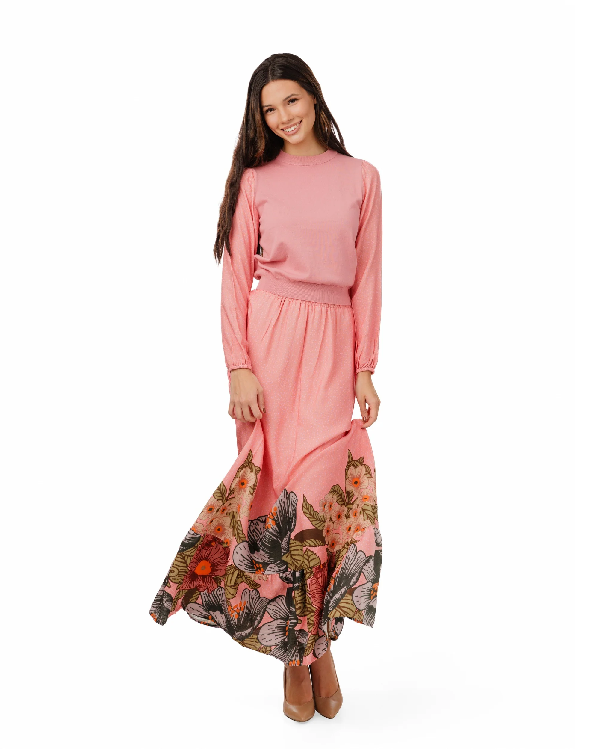 Coral Center Knit Puff Sleeve Top - Image 2