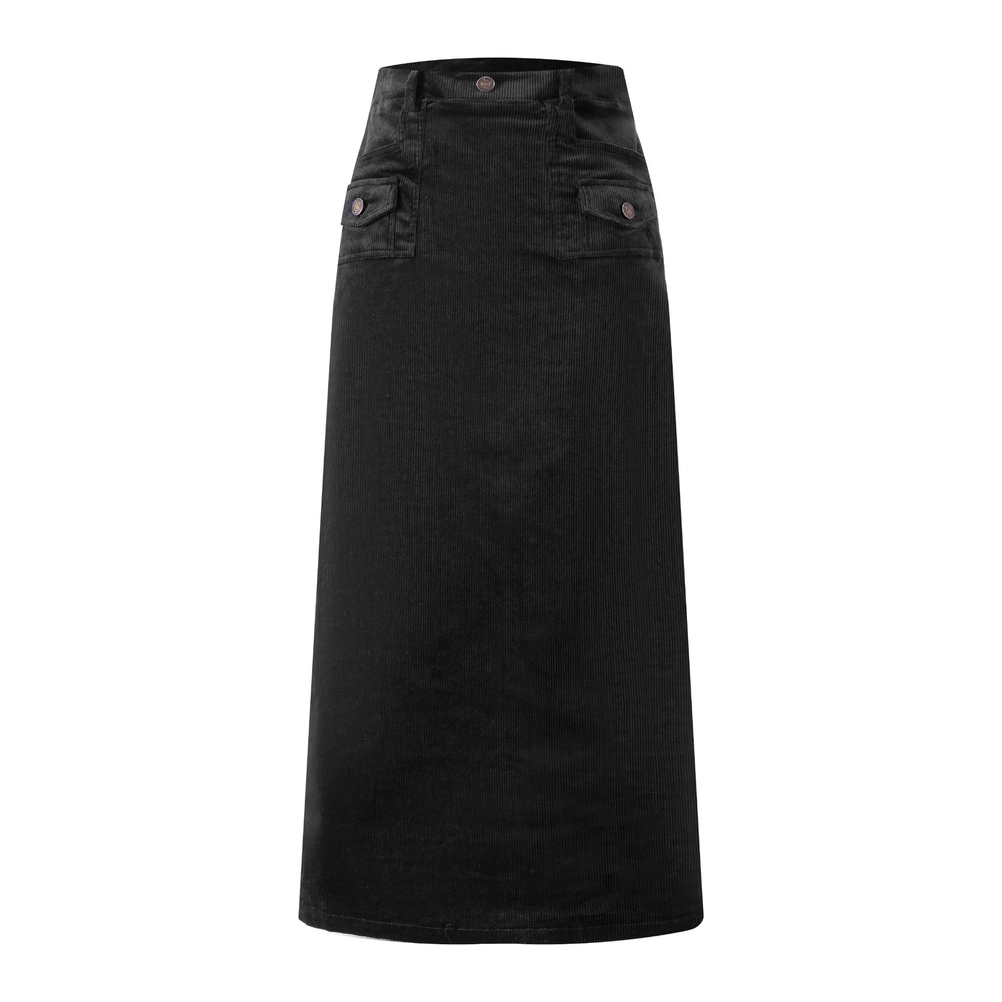 Corduroy Straight Skirt - Black