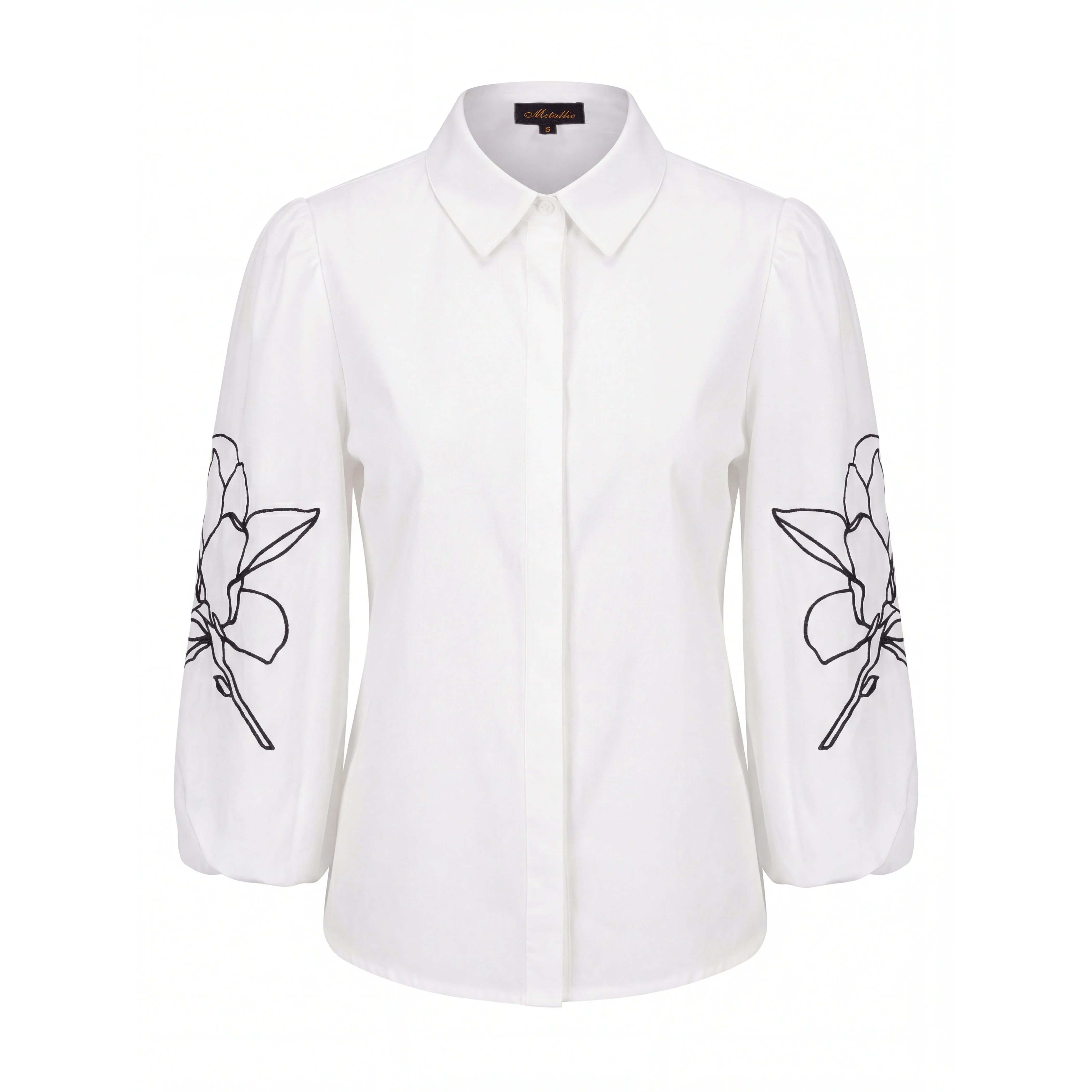 Cotton Blouse With Embroidered Sleeves - Ivory