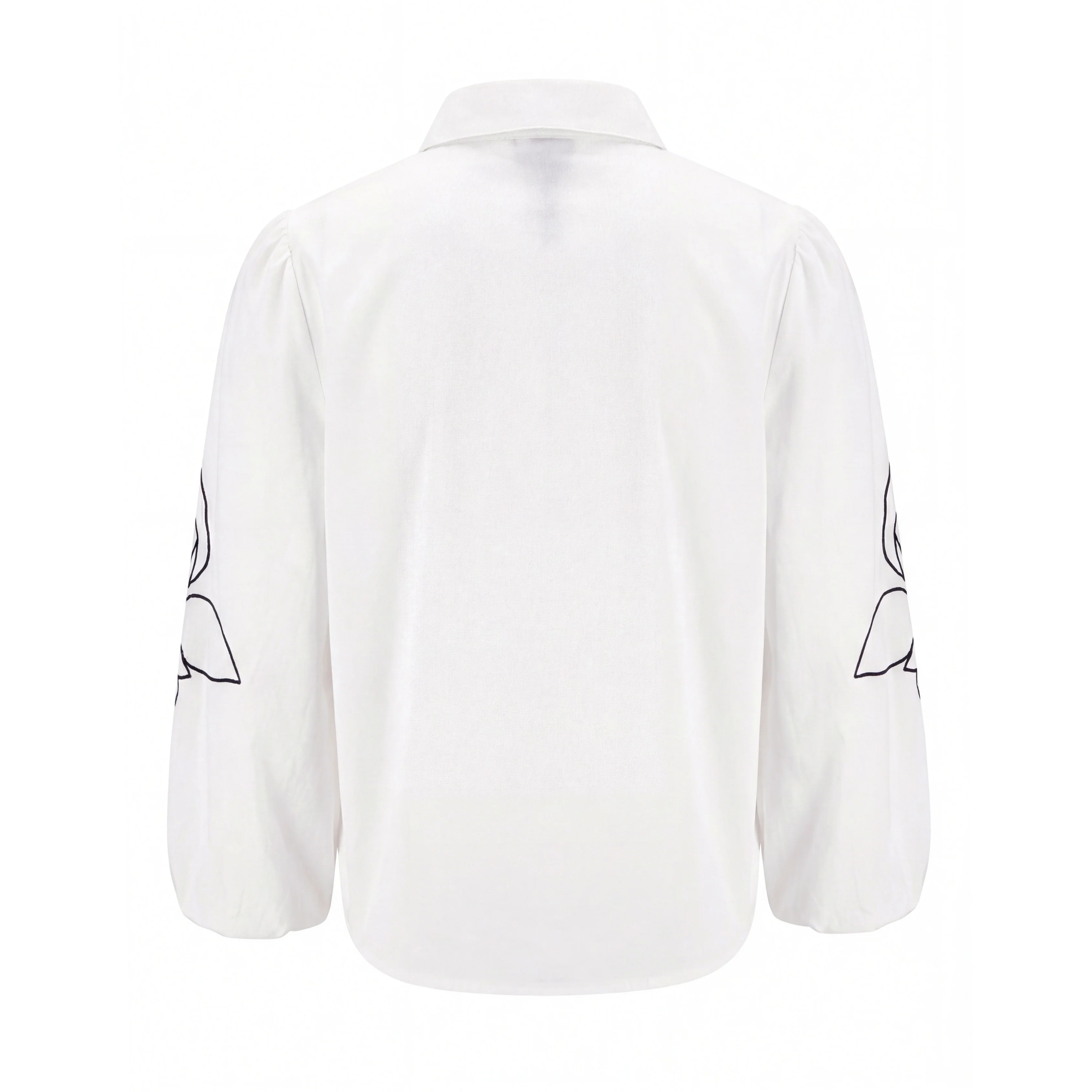 Cotton Blouse With Embroidered Sleeves - Ivory - Image 2