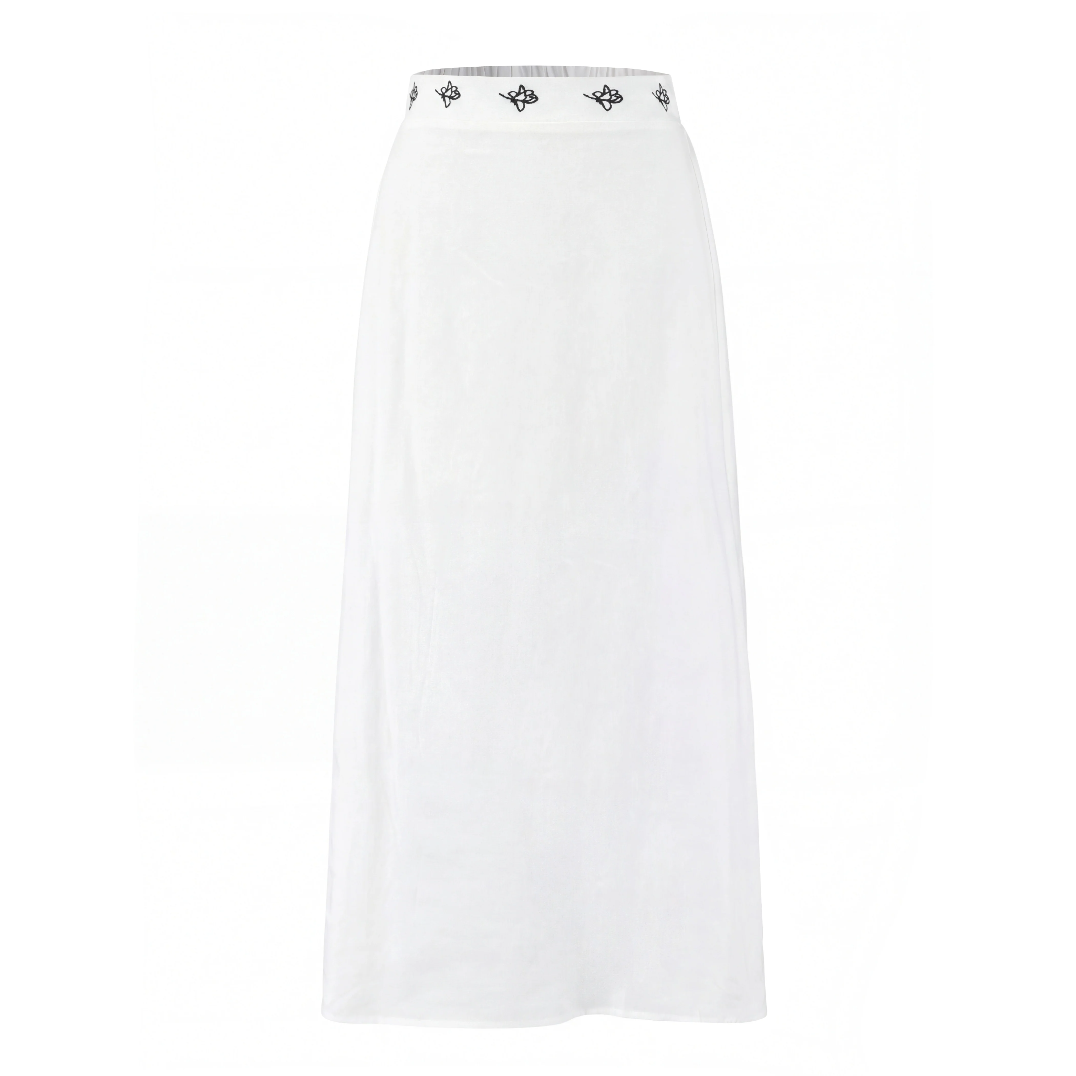 Cotton Skirt With Embroidered Waistband - Ivory