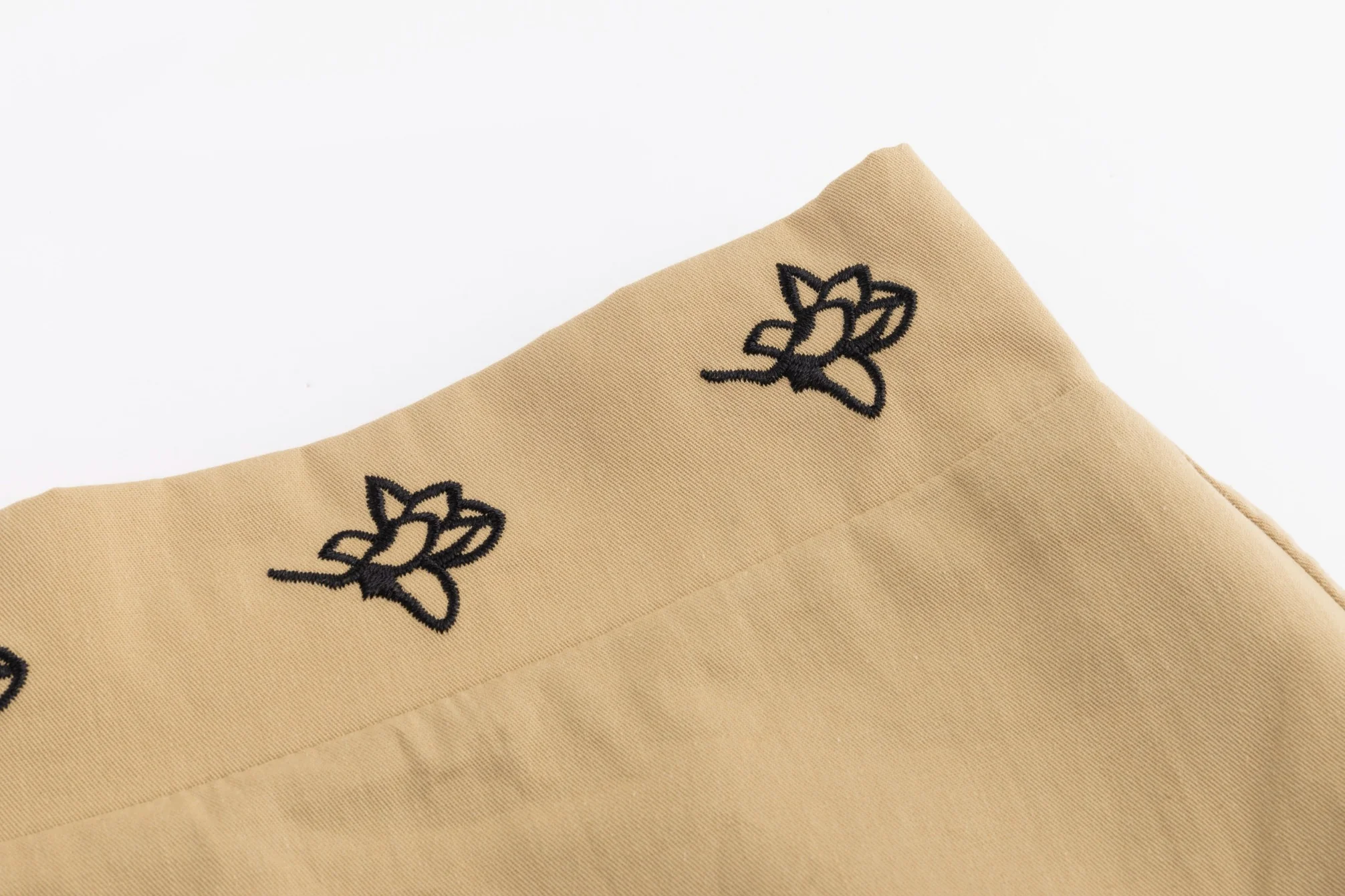Cotton Skirt With Embroidered Waistband - Tan - Image 5
