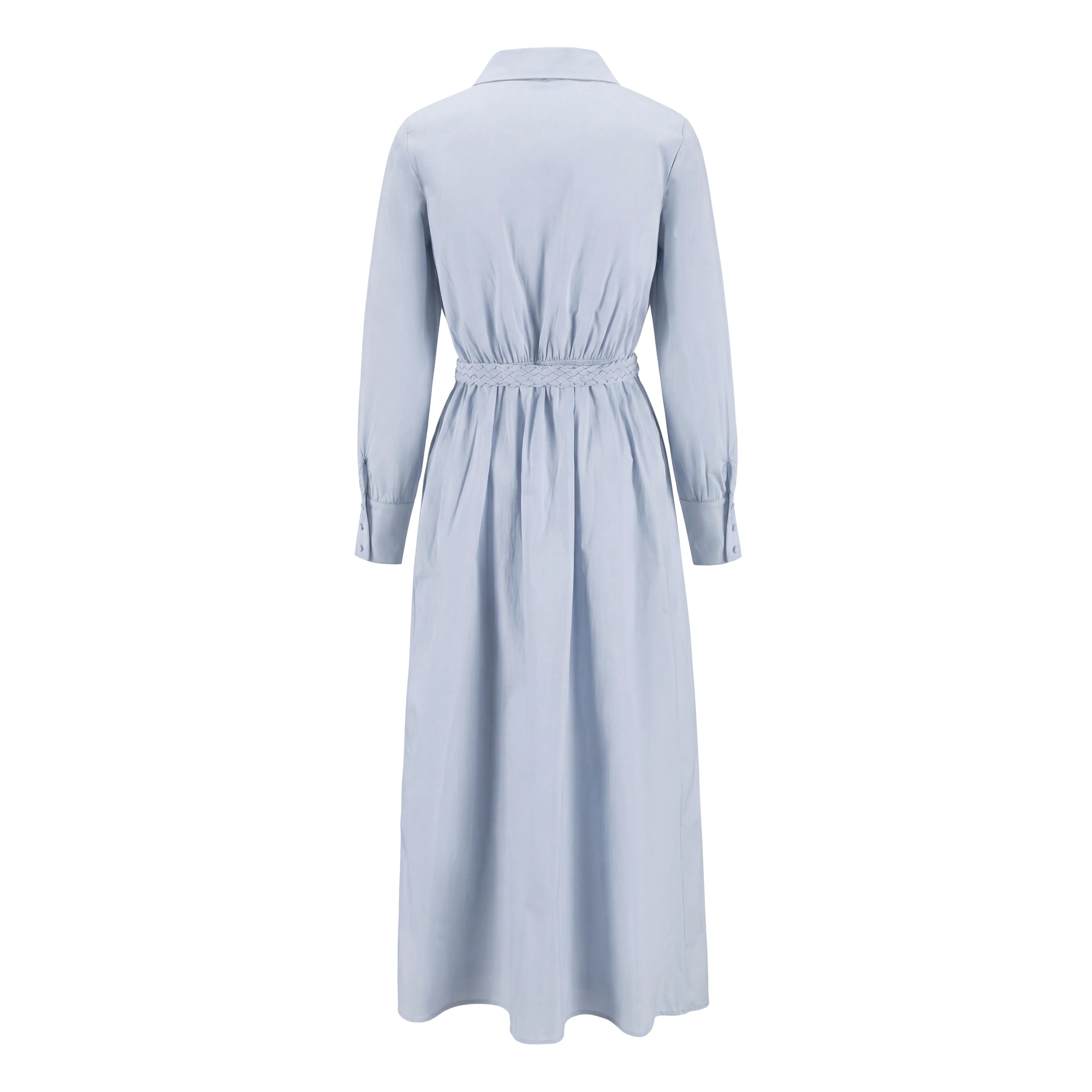 Cotton Slate Blue Belted Dress - Image 2