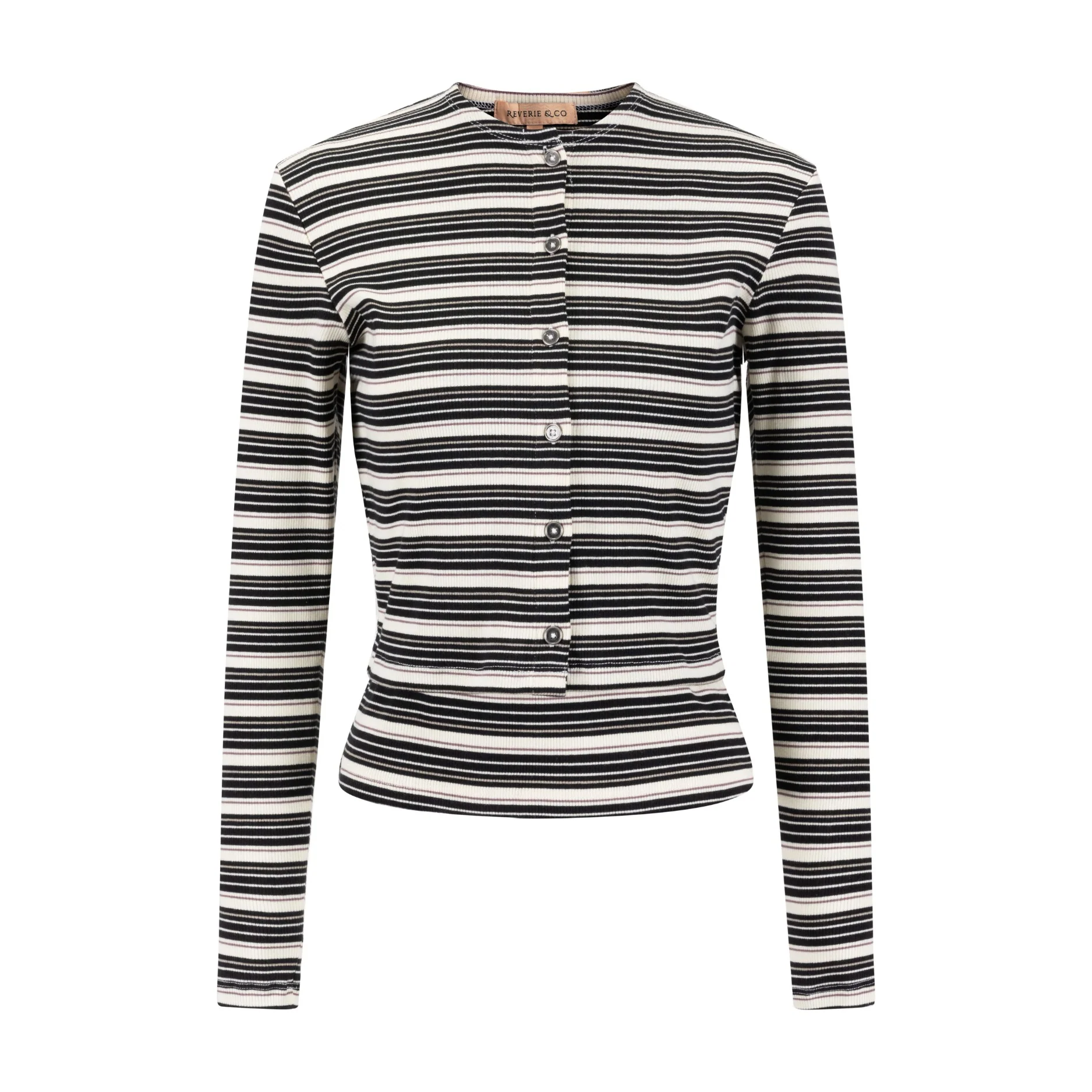 Cropped Ribbed Twin Set- Striped- Black And Cream - Image 2