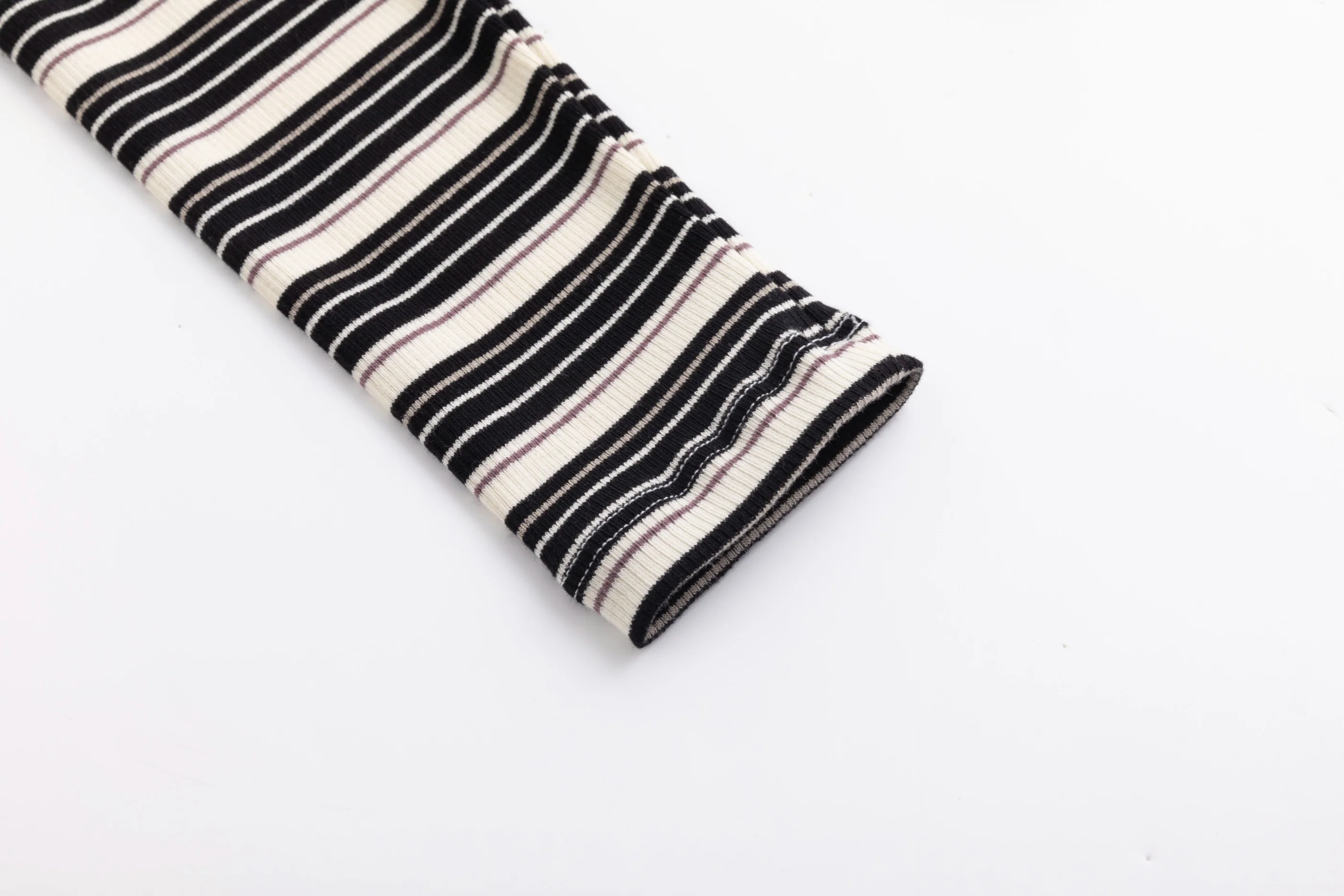 Cropped Ribbed Twin Set- Striped- Black And Cream - Image 5