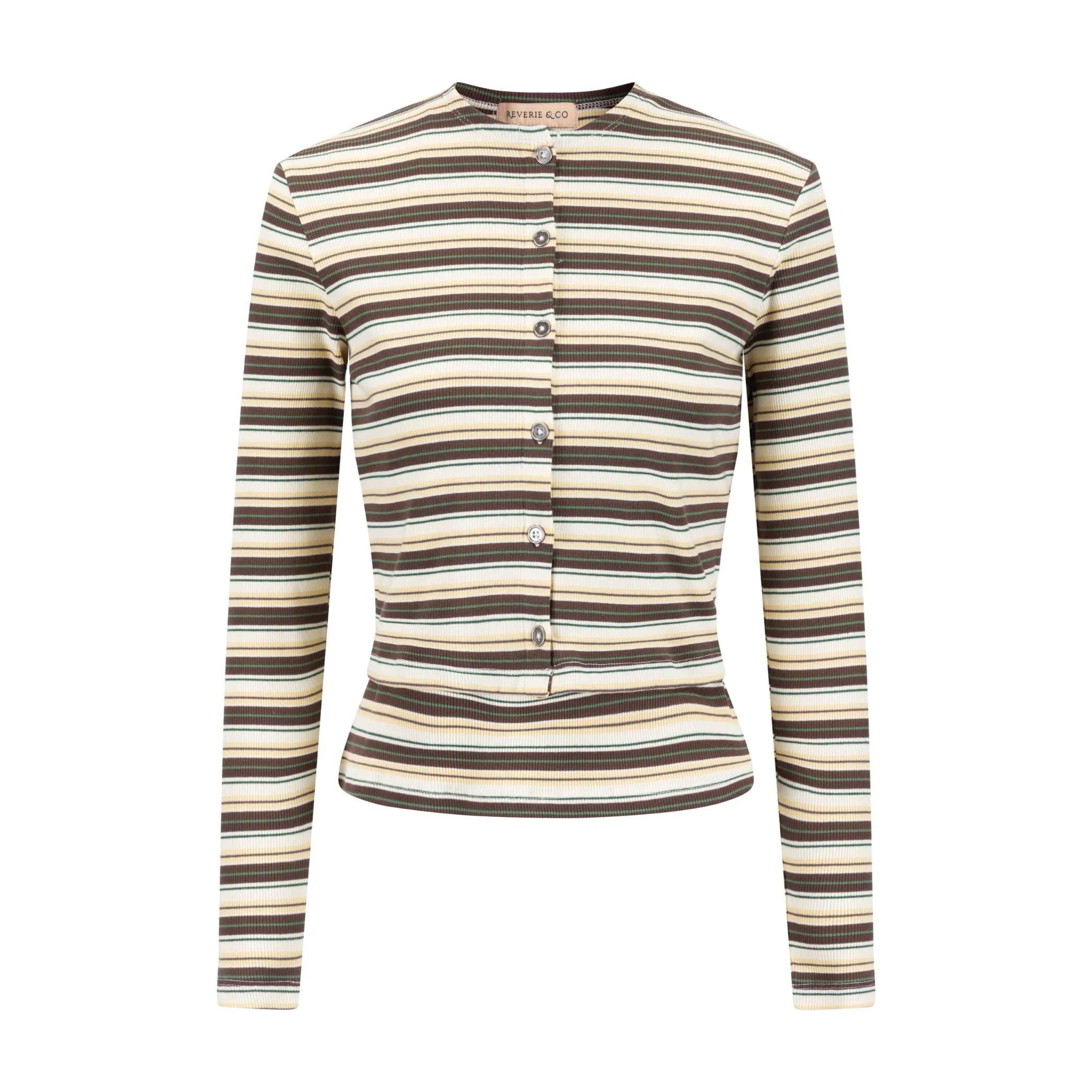 Cropped Ribbed Twin Set- Striped-Brown And Yellow - Image 2