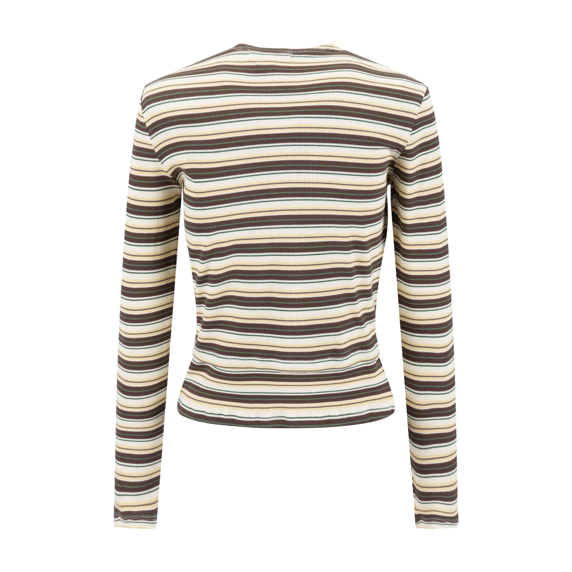 Cropped Ribbed Twin Set- Striped-Brown And Yellow - Image 3