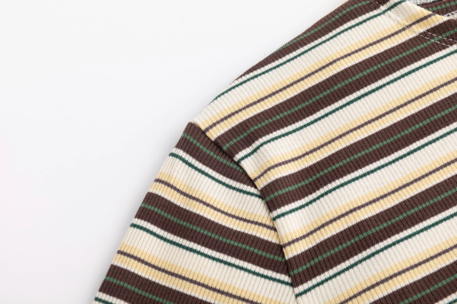 Cropped Ribbed Twin Set- Striped-Brown And Yellow - Image 6