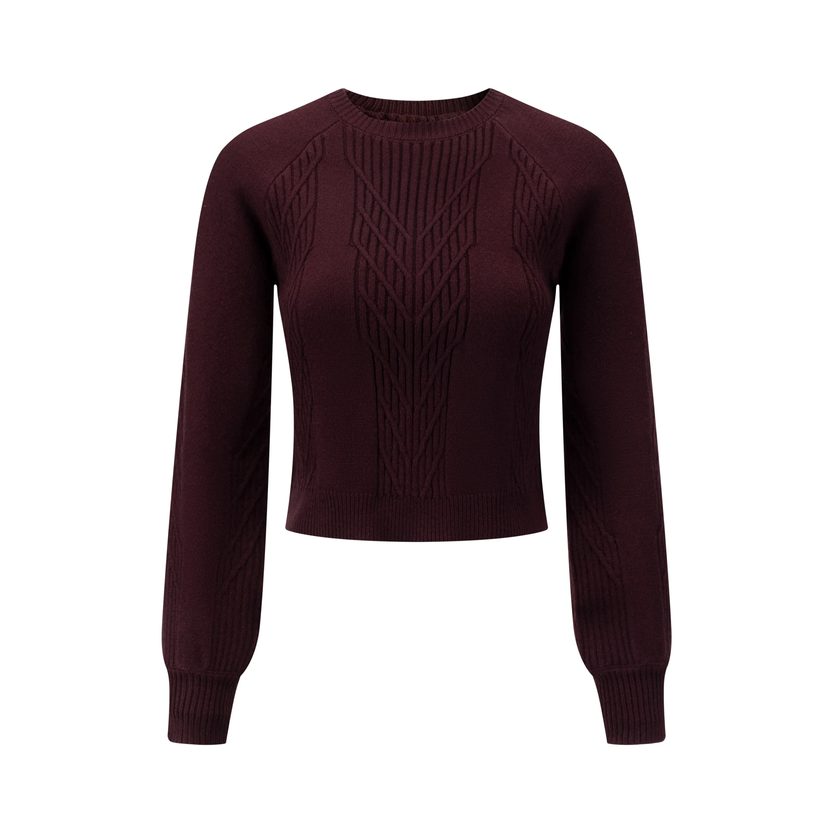 Cropped Textured Sweater - Burgundy