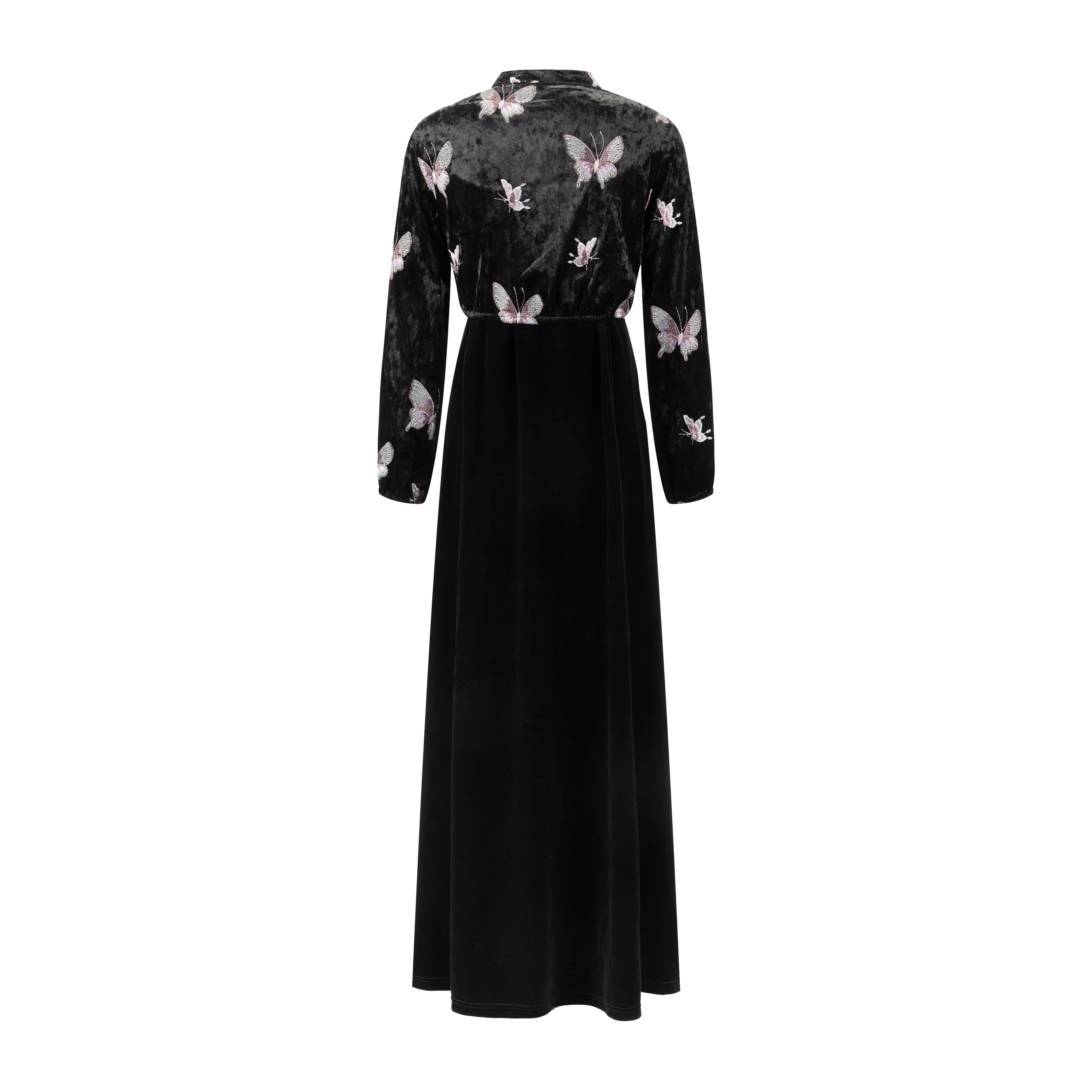 Crushed Velvet Butterflies Embroidered Tie Top With Velvet Jumper - Image 3