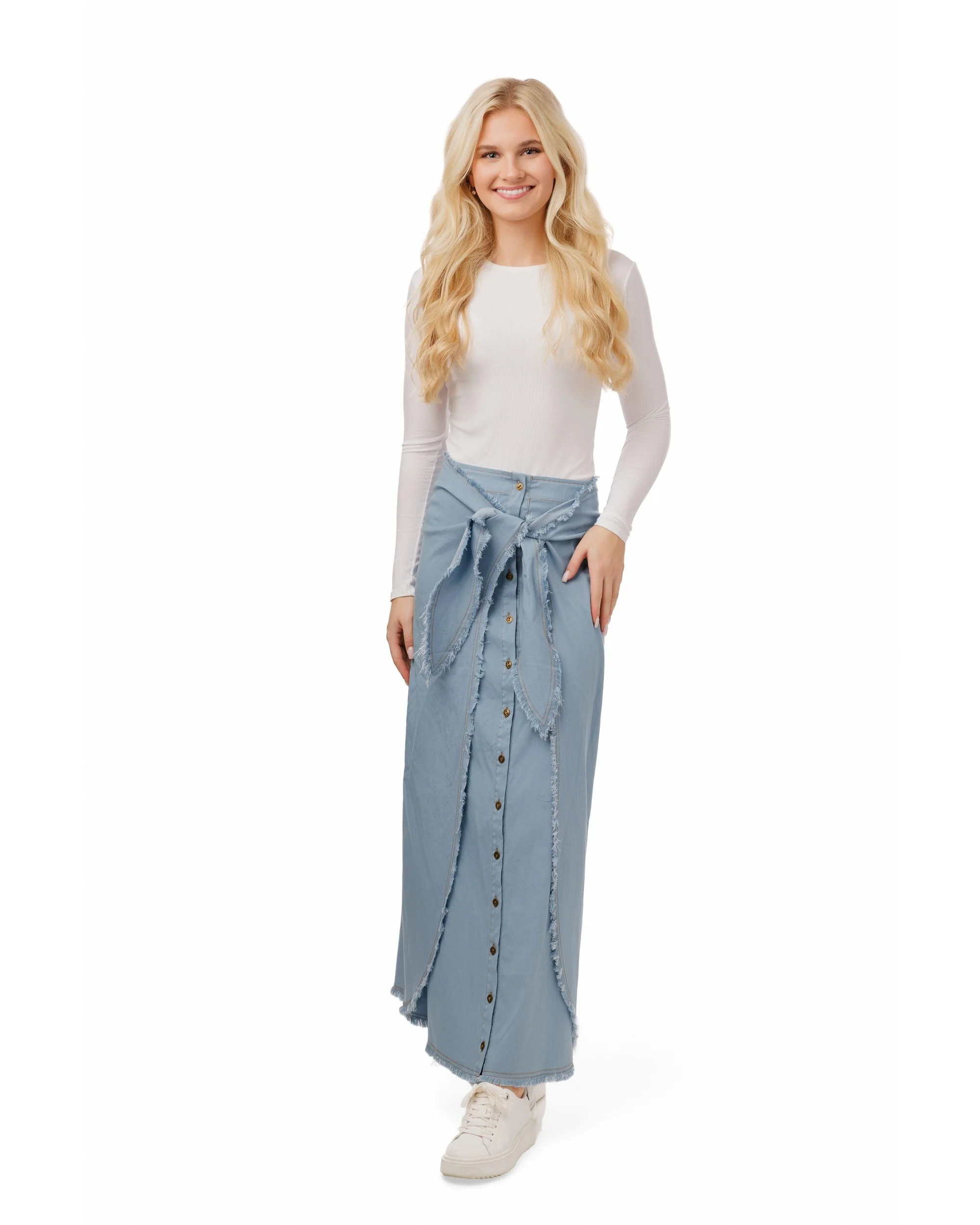 Denim Fringed Flap Skirt