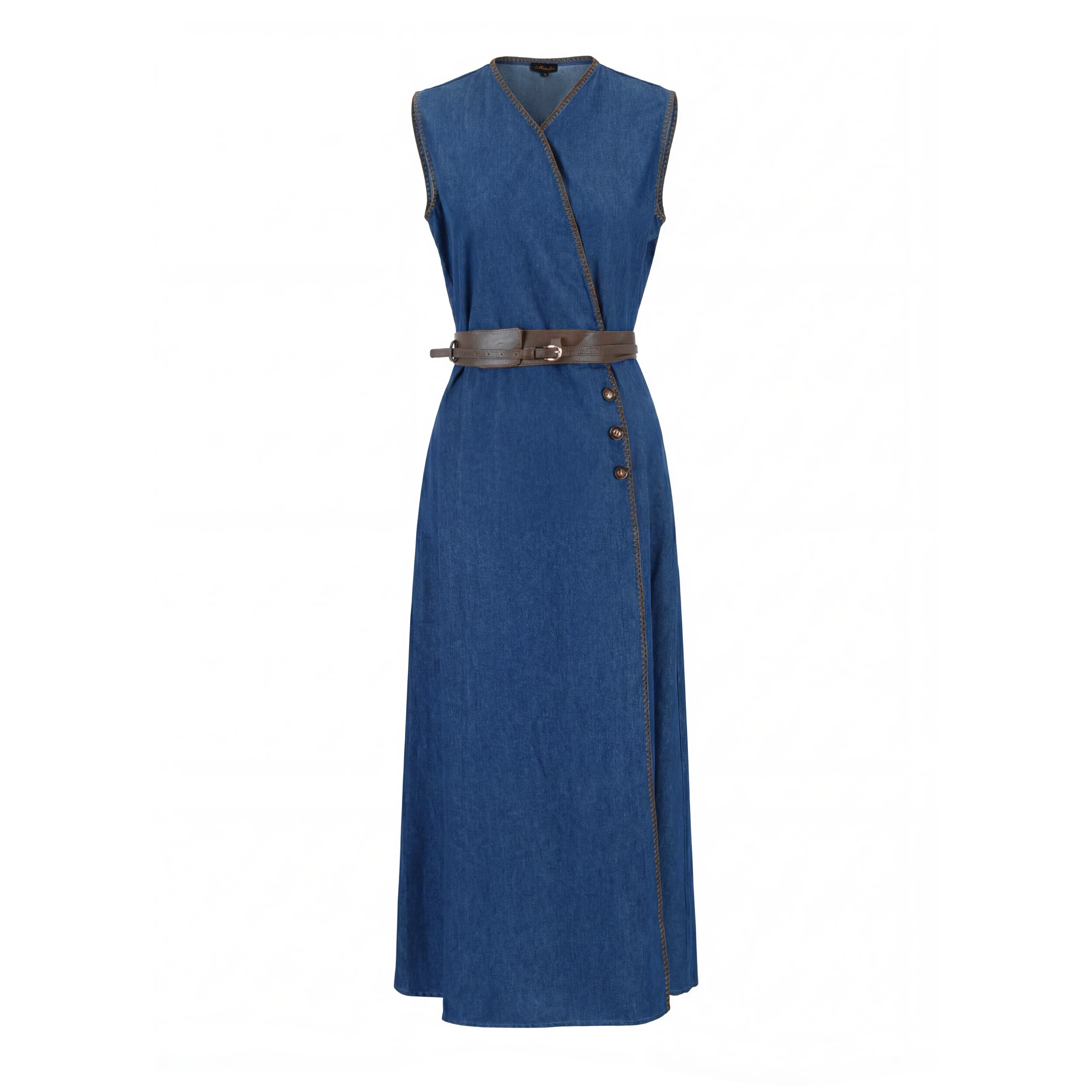 Denim Jumper With Tan Topstitching - Image 4