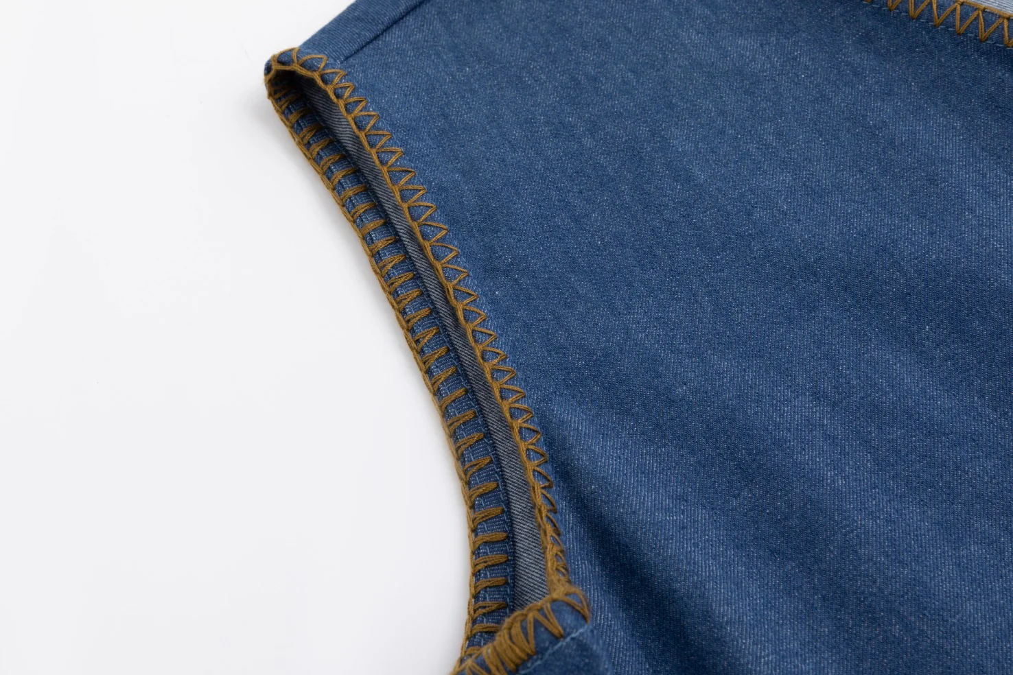 Denim Jumper With Tan Topstitching - Image 5
