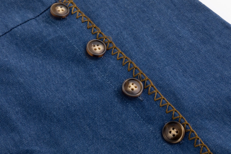 Denim Jumper With Tan Topstitching - Image 7