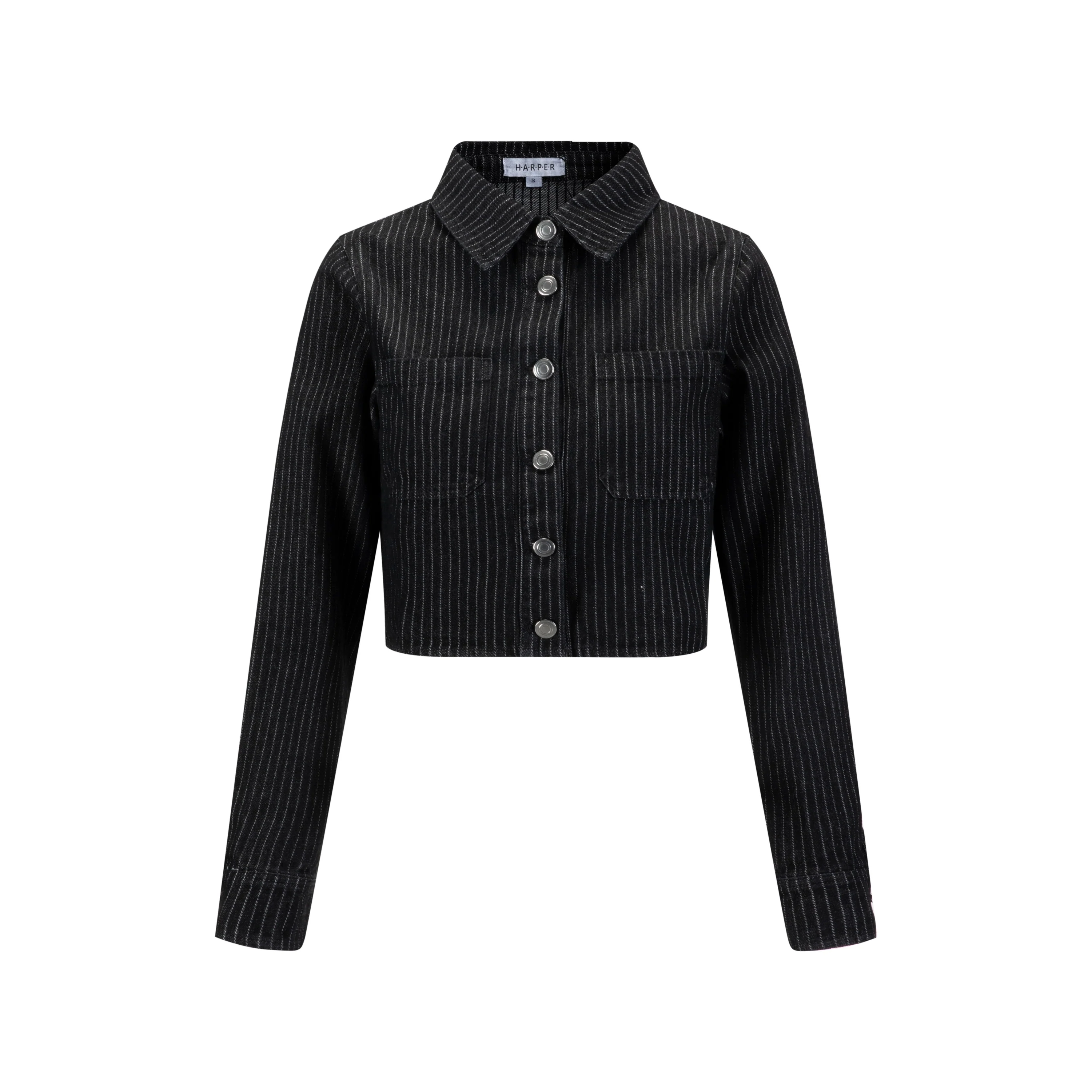 Denim Pin Stripe Button Down Top - Black - Image 2