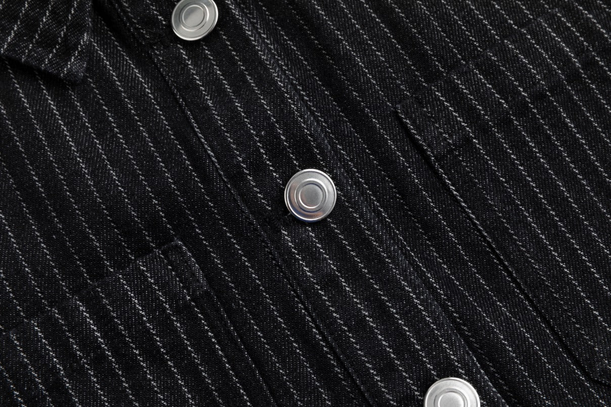 Denim Pin Stripe Button Down Top - Black - Image 5