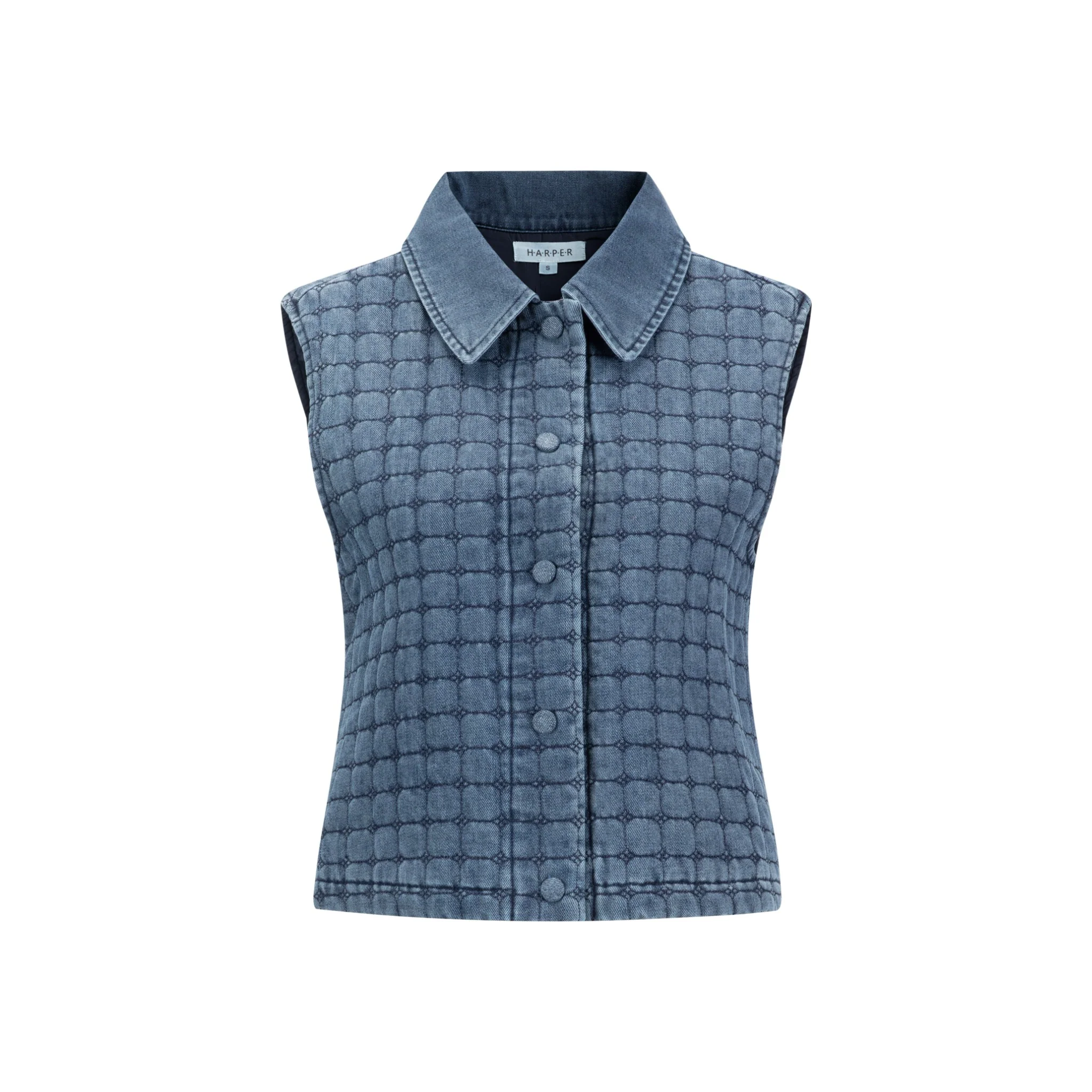 Denim Quilted Vest - Blue - Image 2