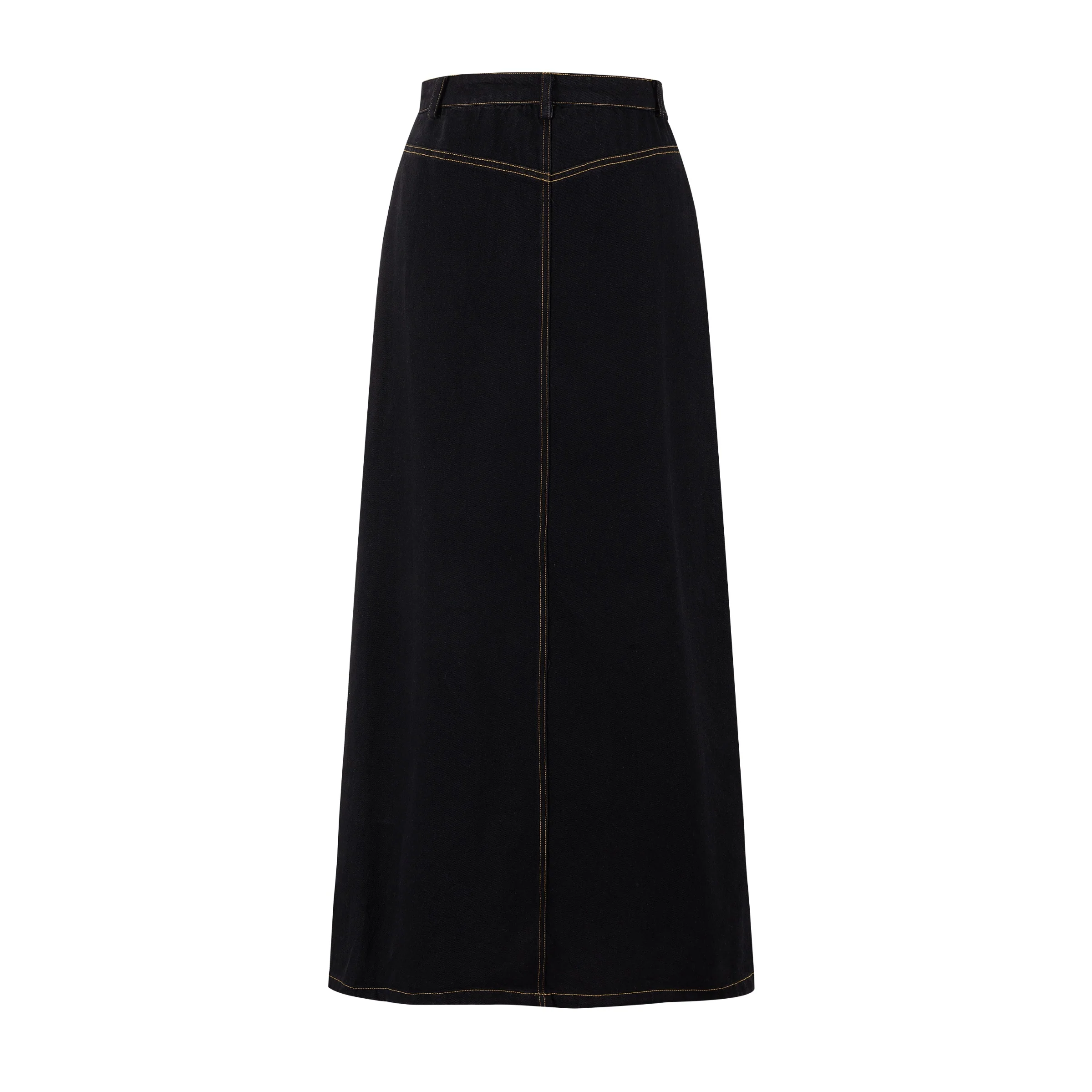 Denim Skirt With 2 Stripes Down The Side - Black - Image 3