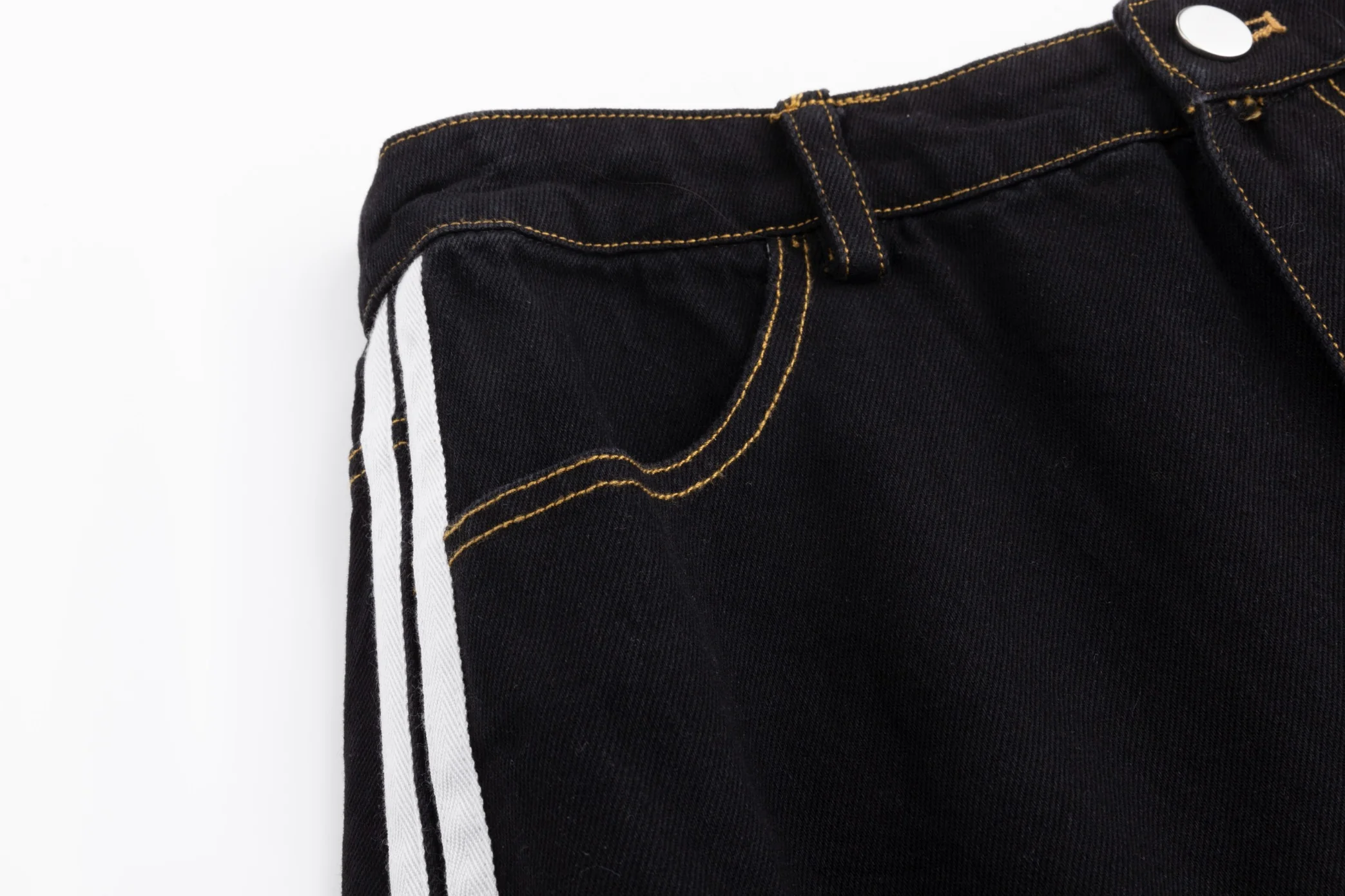 Denim Skirt With 2 Stripes Down The Side - Black - Image 6