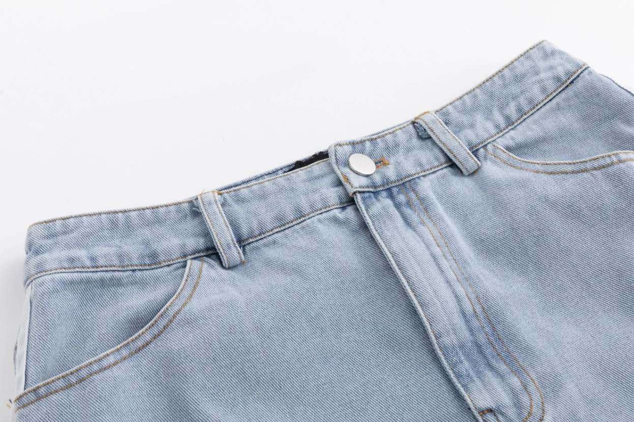 Denim Skirt With 2 Stripes Down The Side - Light Blue - Image 6