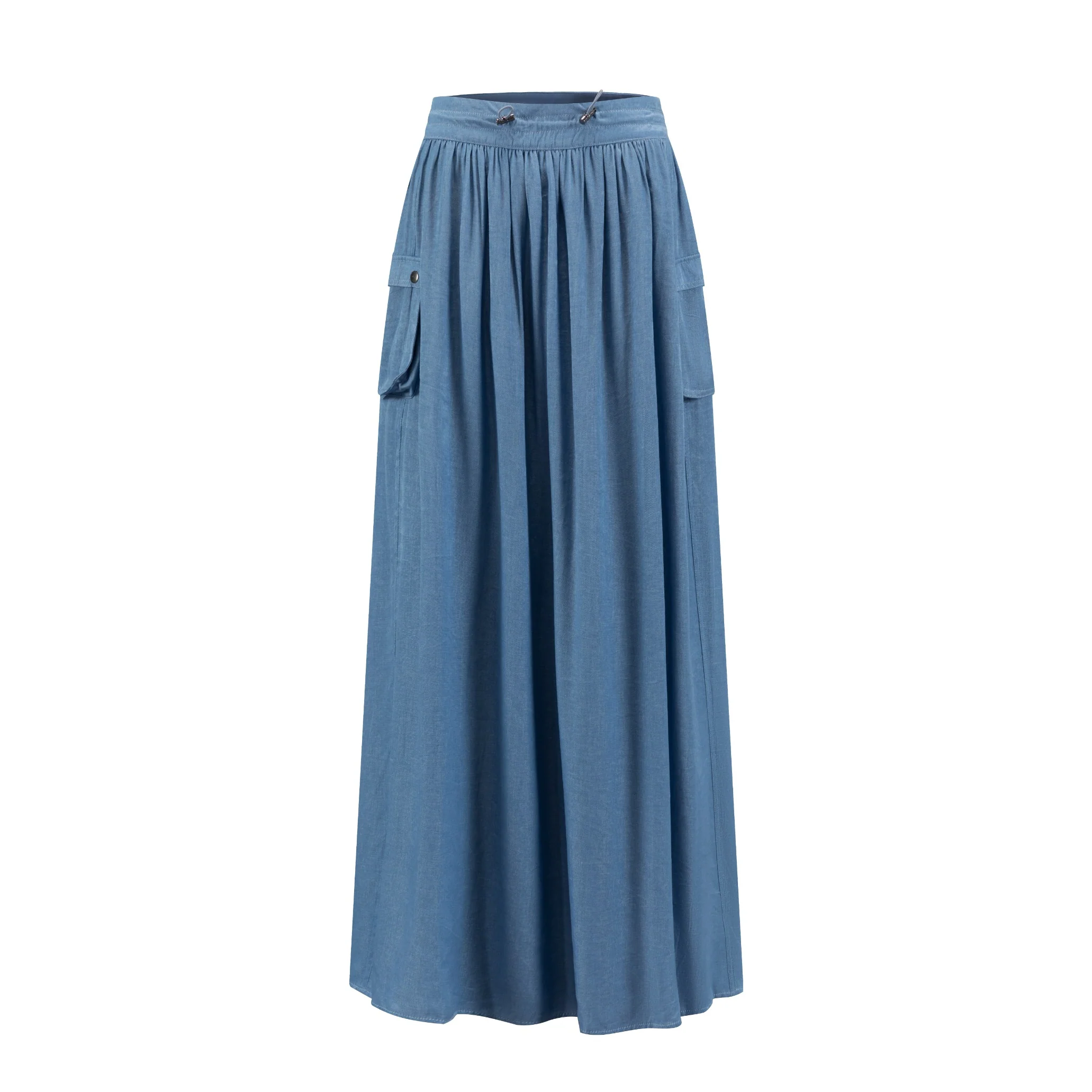 Drawstring Pocket Skirt - Light Blue Denim