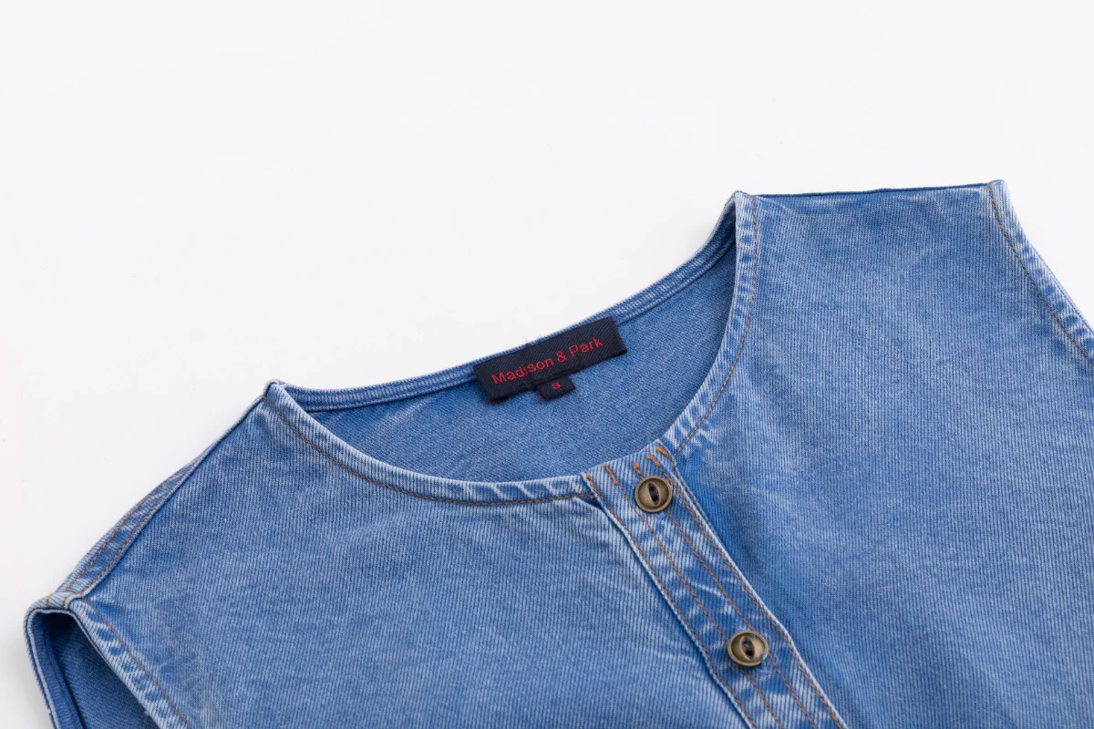 Drawstring Washed Denim Jumper - Blue - Image 4
