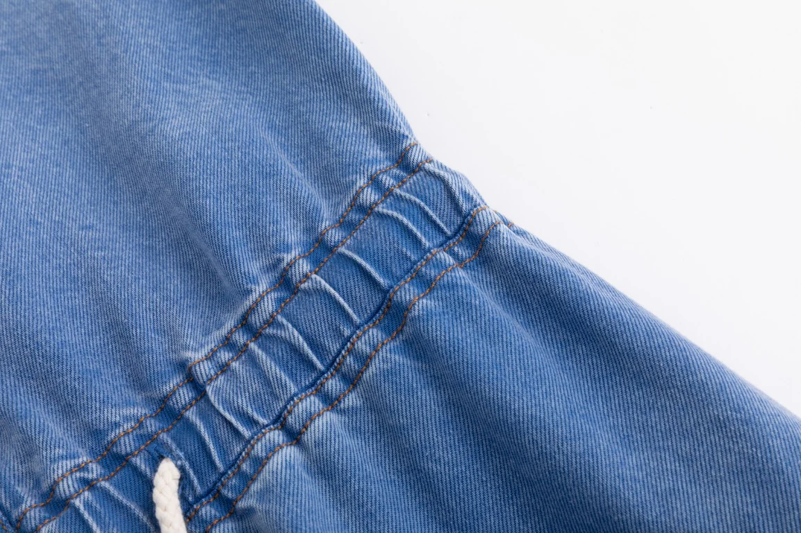 Drawstring Washed Denim Jumper - Blue - Image 5