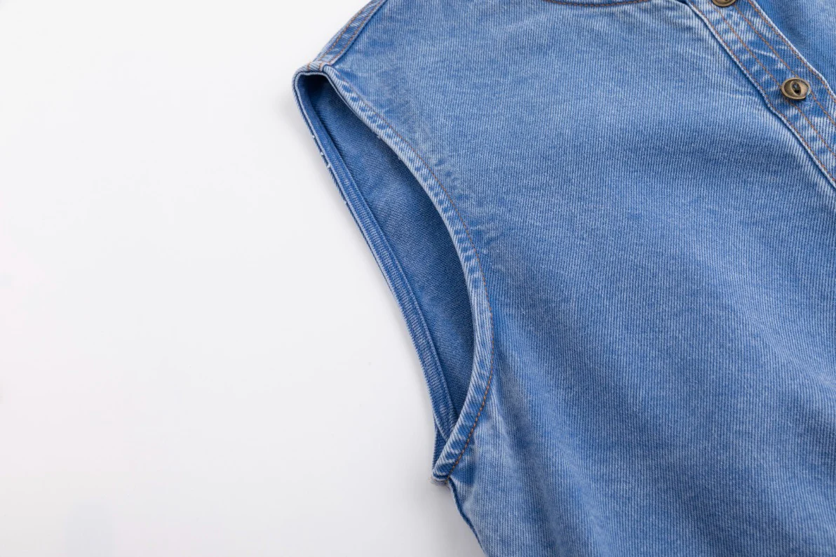 Drawstring Washed Denim Jumper - Blue - Image 6