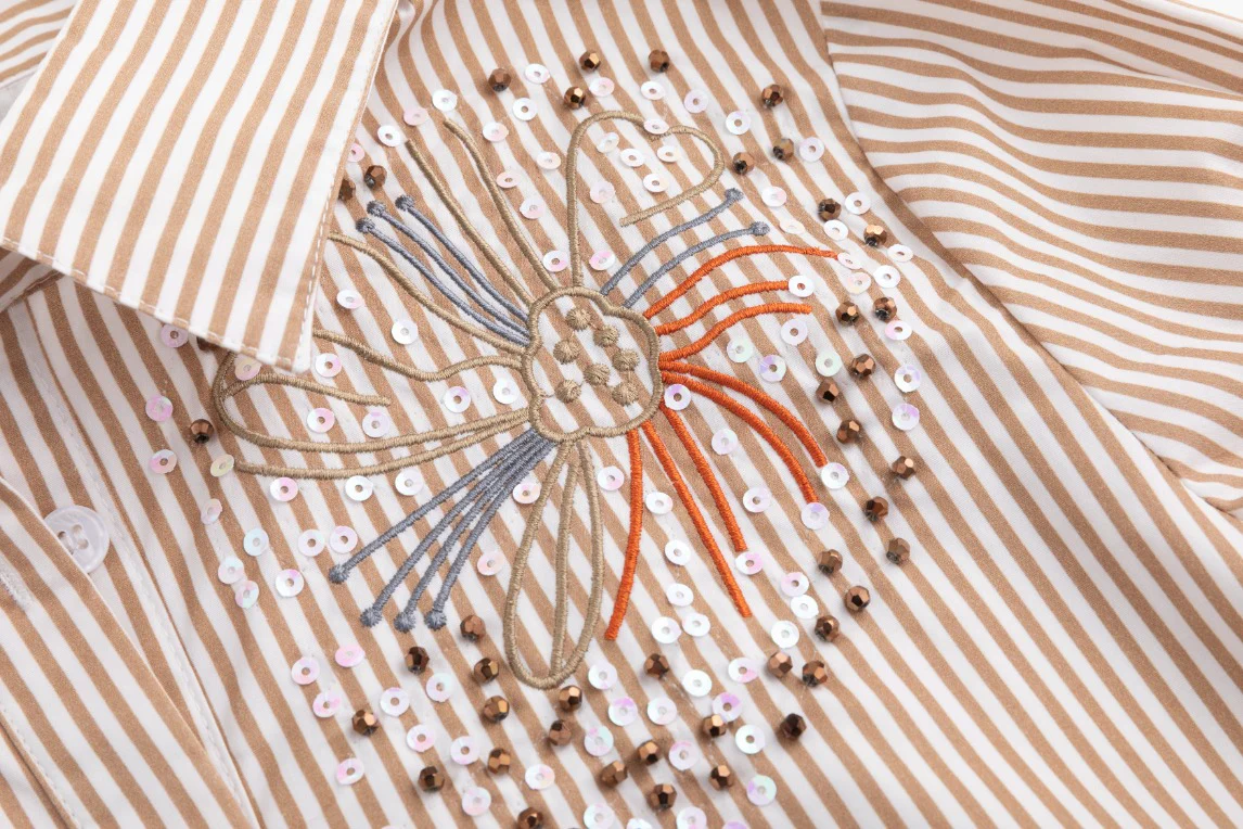 Embellished Pinstripe Blouse - Fawn - Image 7