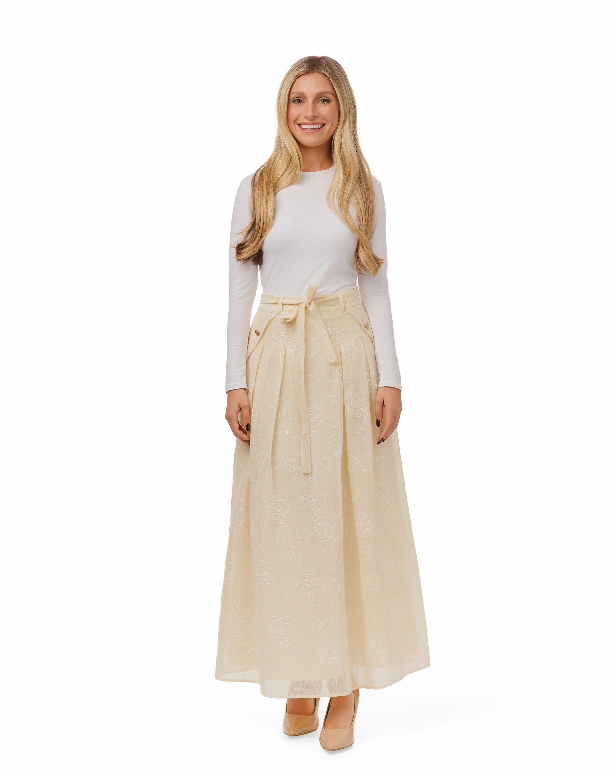Embroidered Pale Yellow Skirt - Image 2