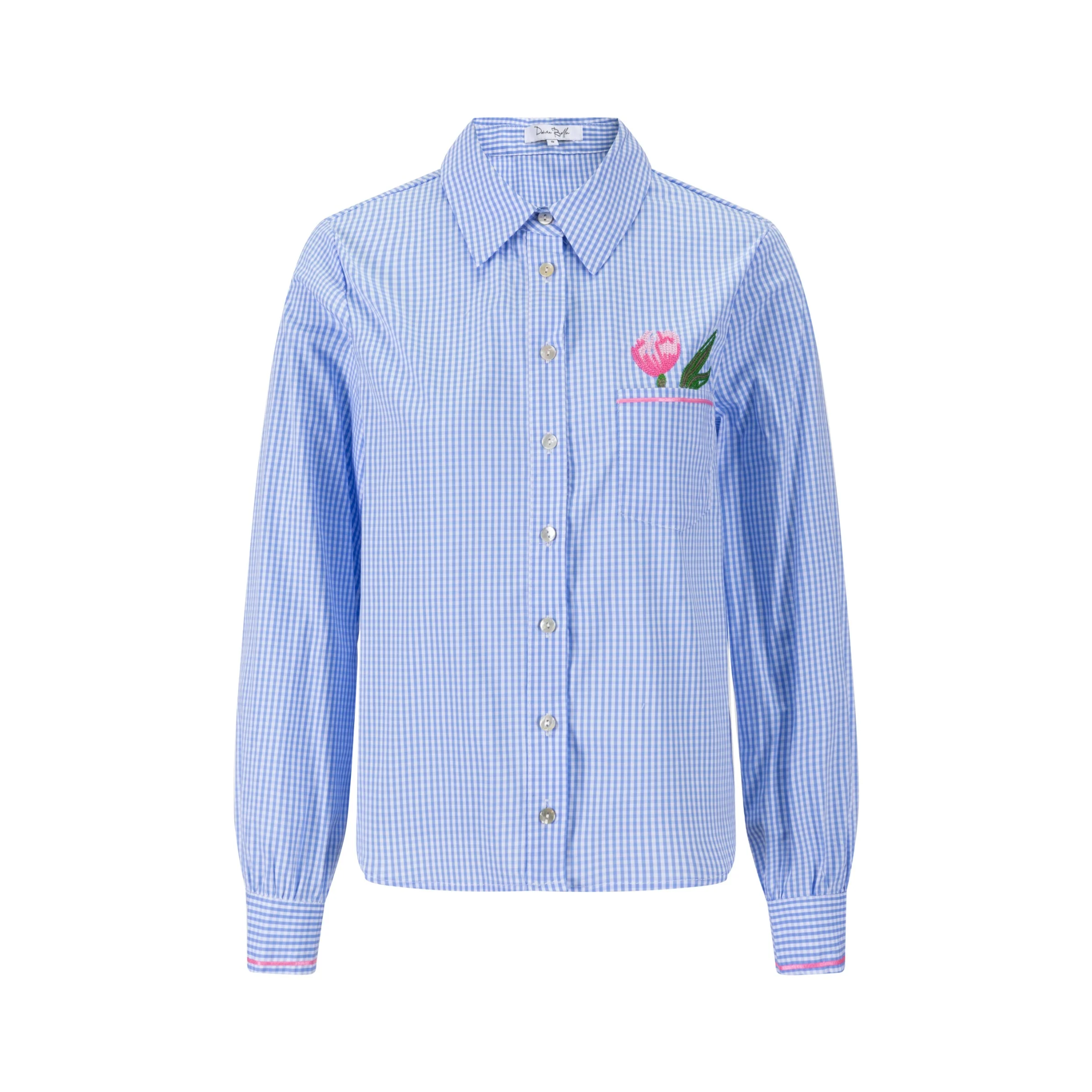 Embroidered Pocket Blue Mini Checkered Shirt - Image 2