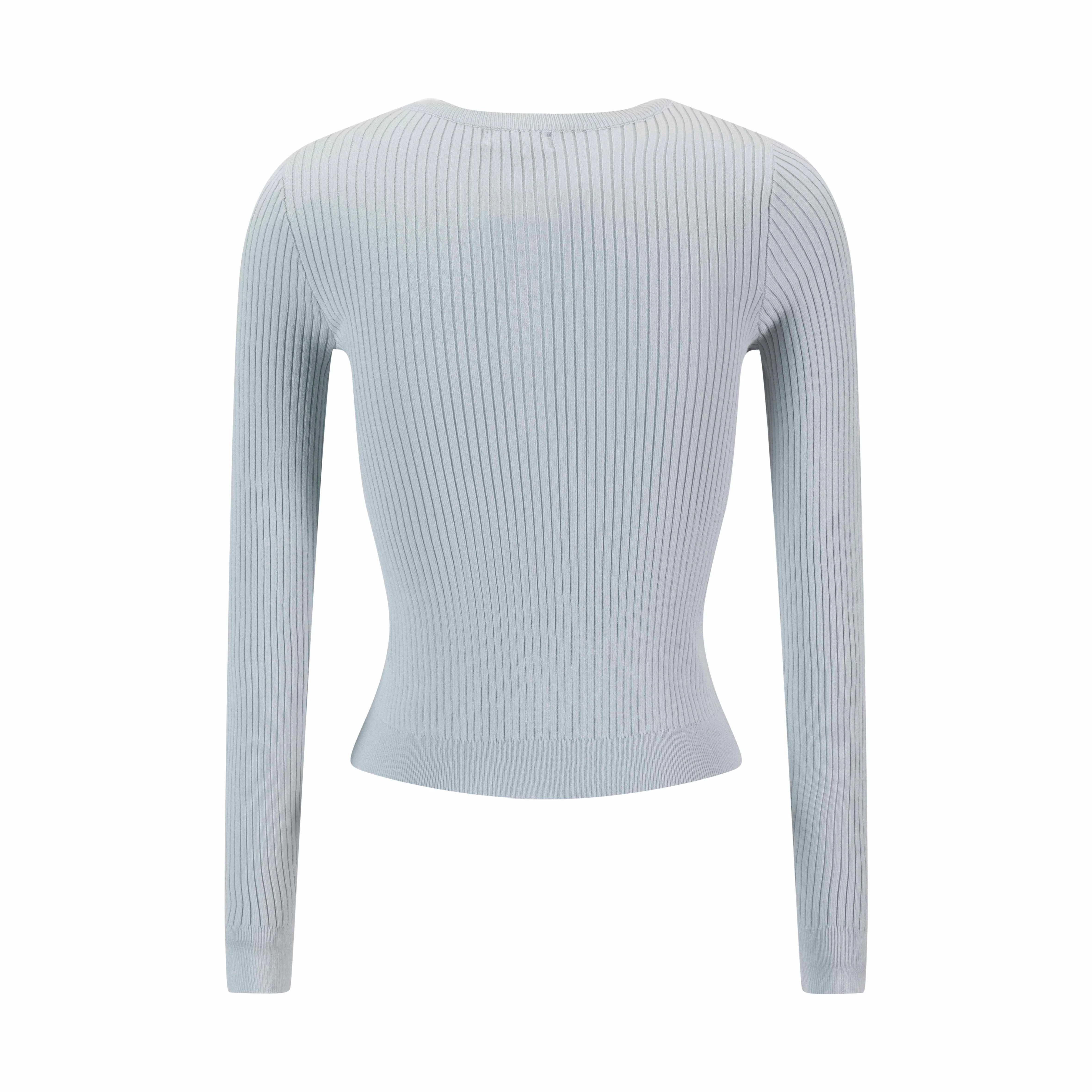 Embroidered Ribbed Knit Cardigan - Light Blue - Image 3