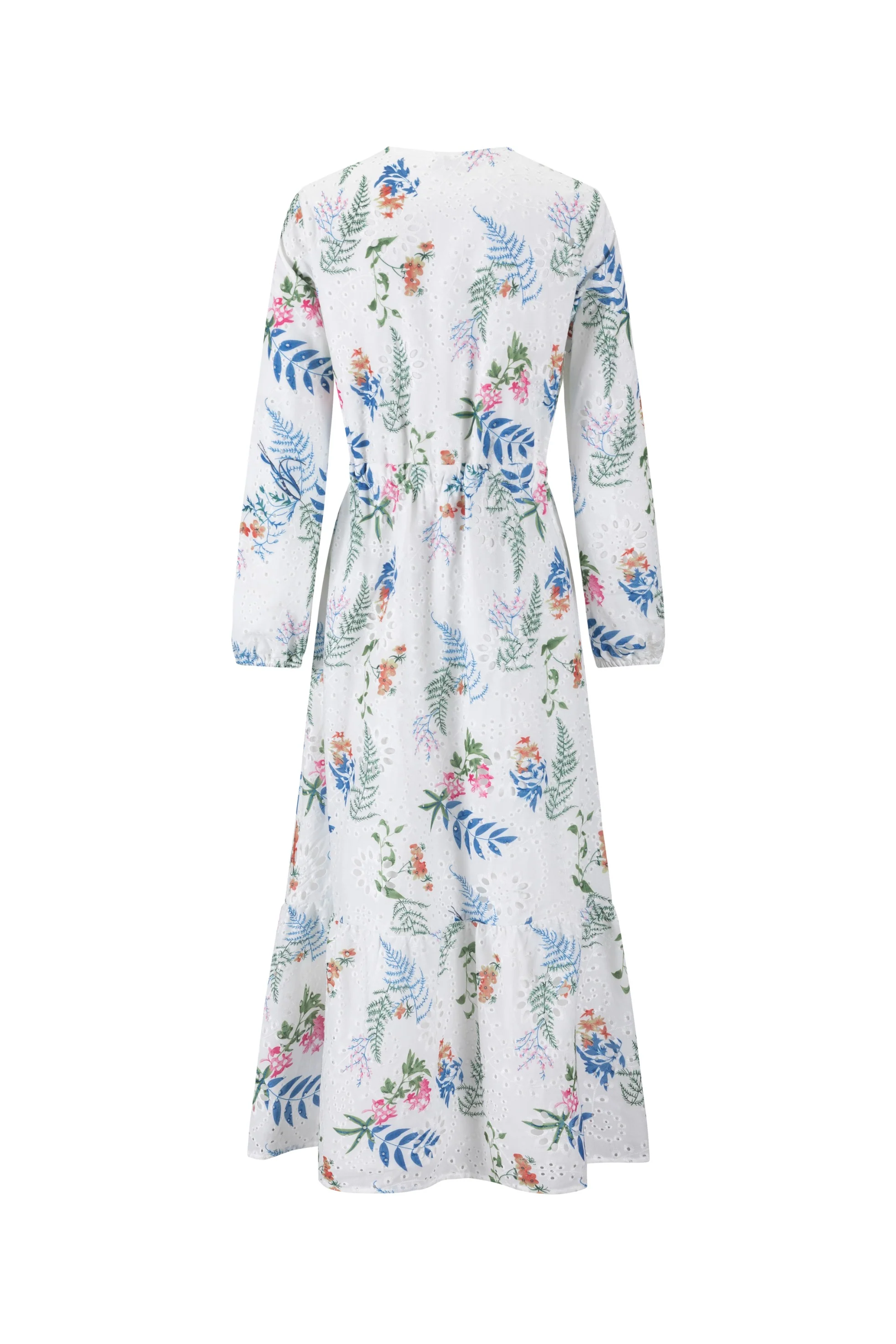 Eyelet White Dress With Blue Floral Print - Image 3