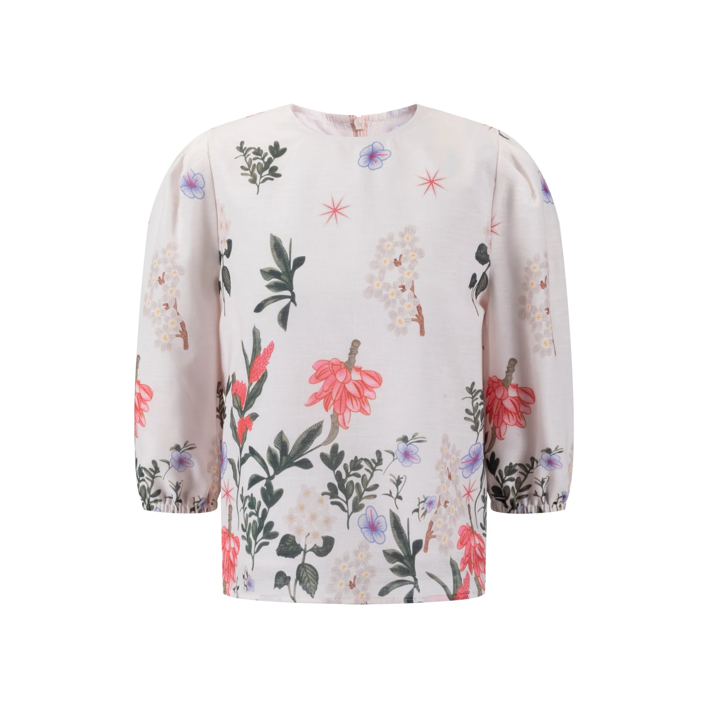 Floral Print Cream Top With 3/4 Sleeve - Image 2
