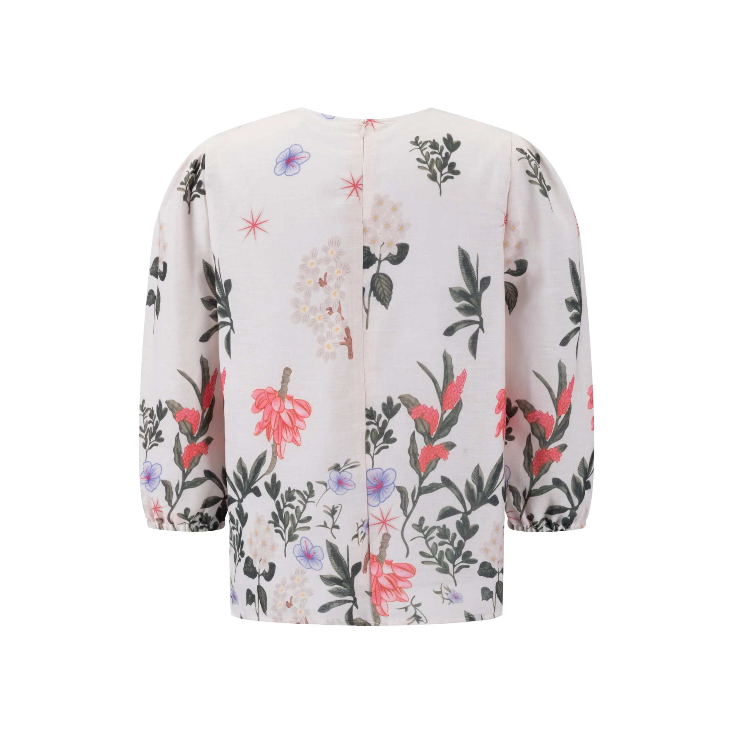 Floral Print Cream Top With 3/4 Sleeve - Image 3