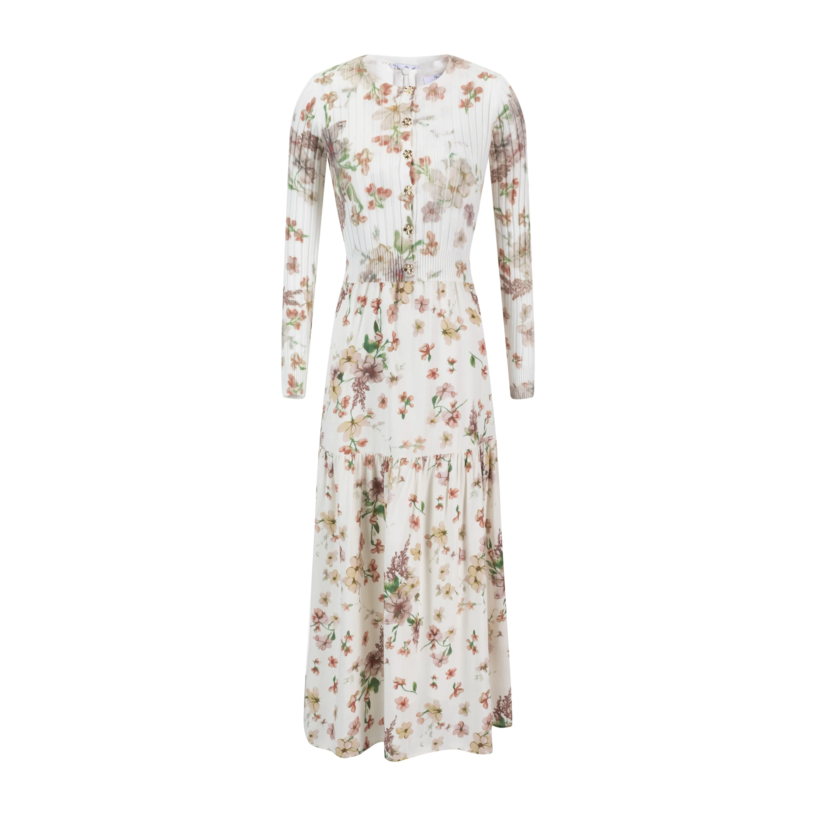 Floral Printed Ivory Overlay Dress - Image 2