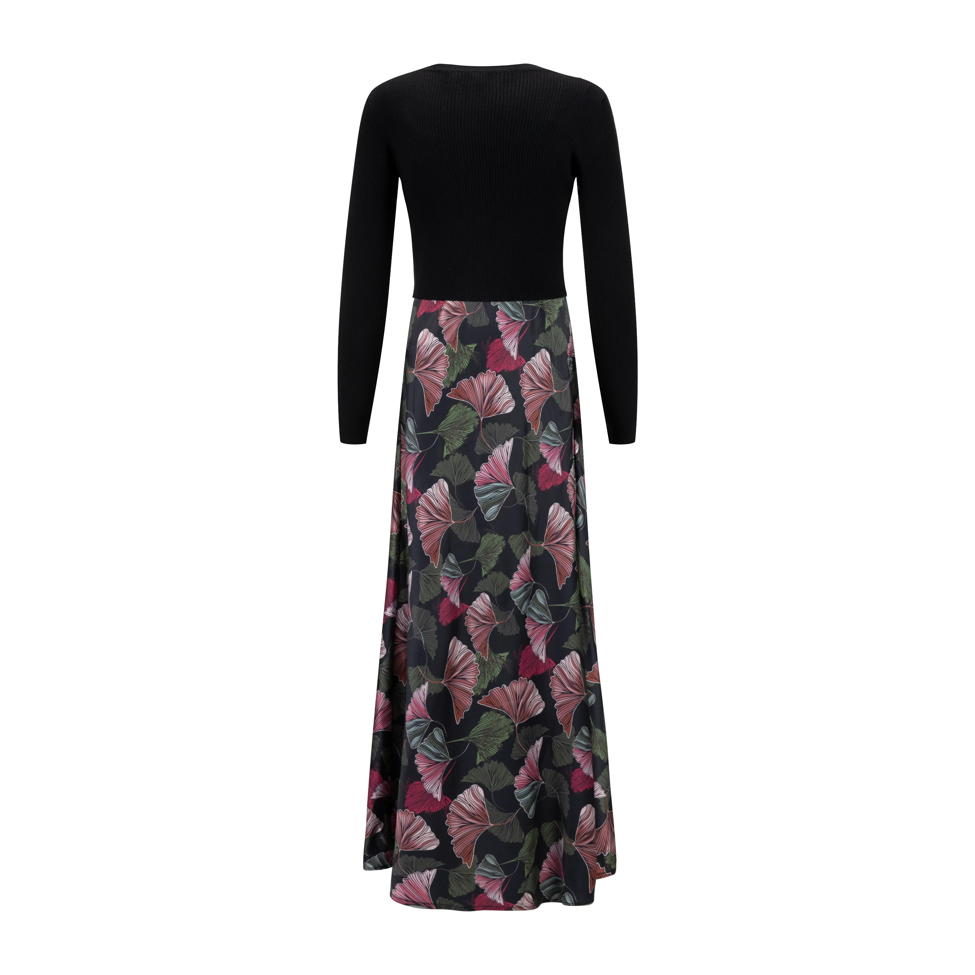 Floral Printed Silk Jumper With Black Knit Top - Image 3