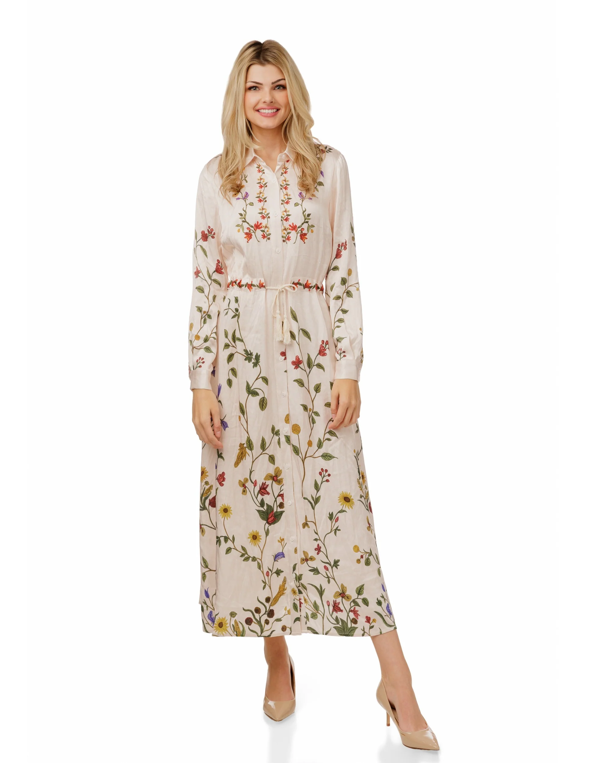 Floral Satin Drawstring Dress - Image 4