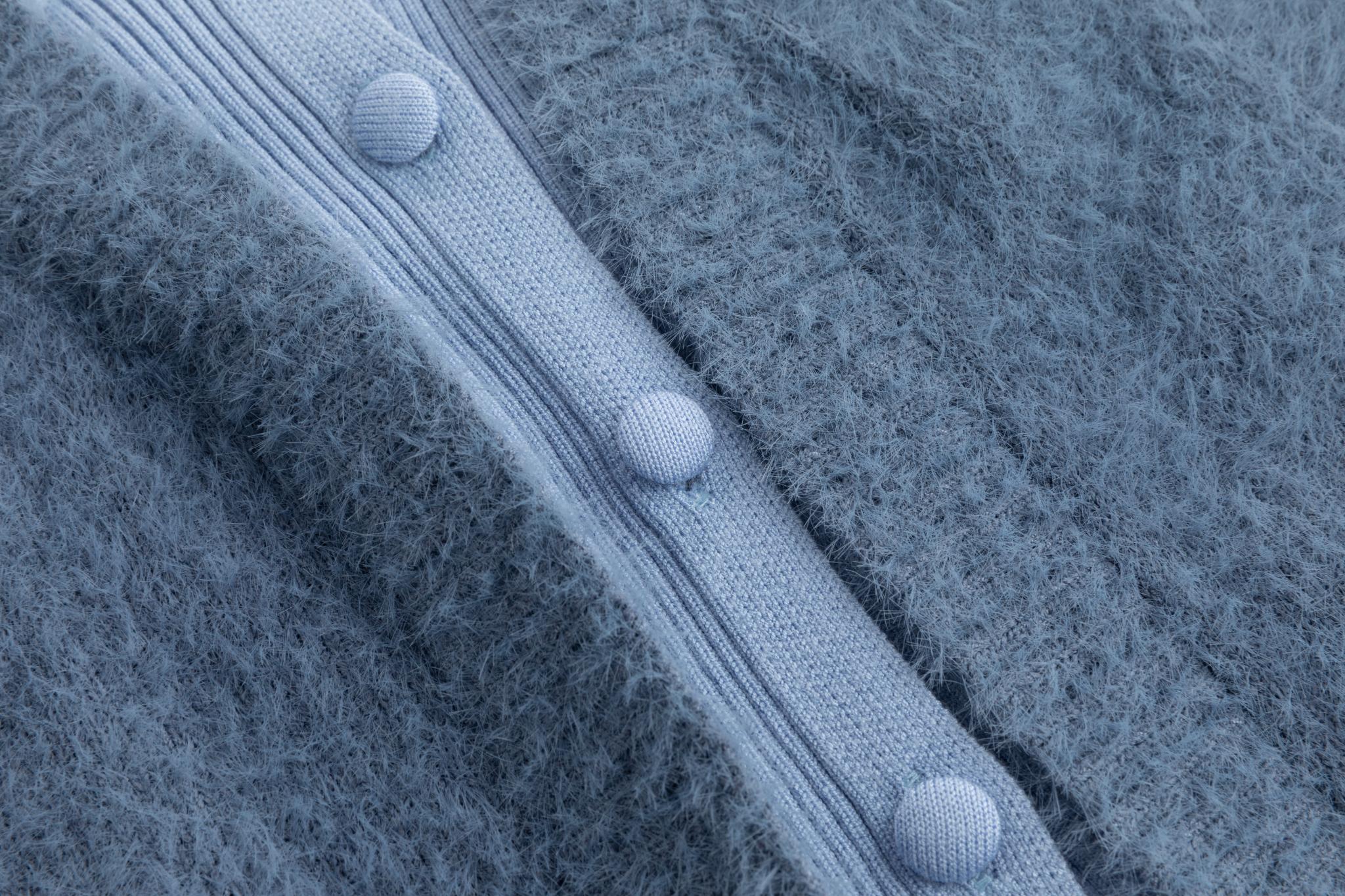 Fluffy Knit Cardigan - Blue - Image 5
