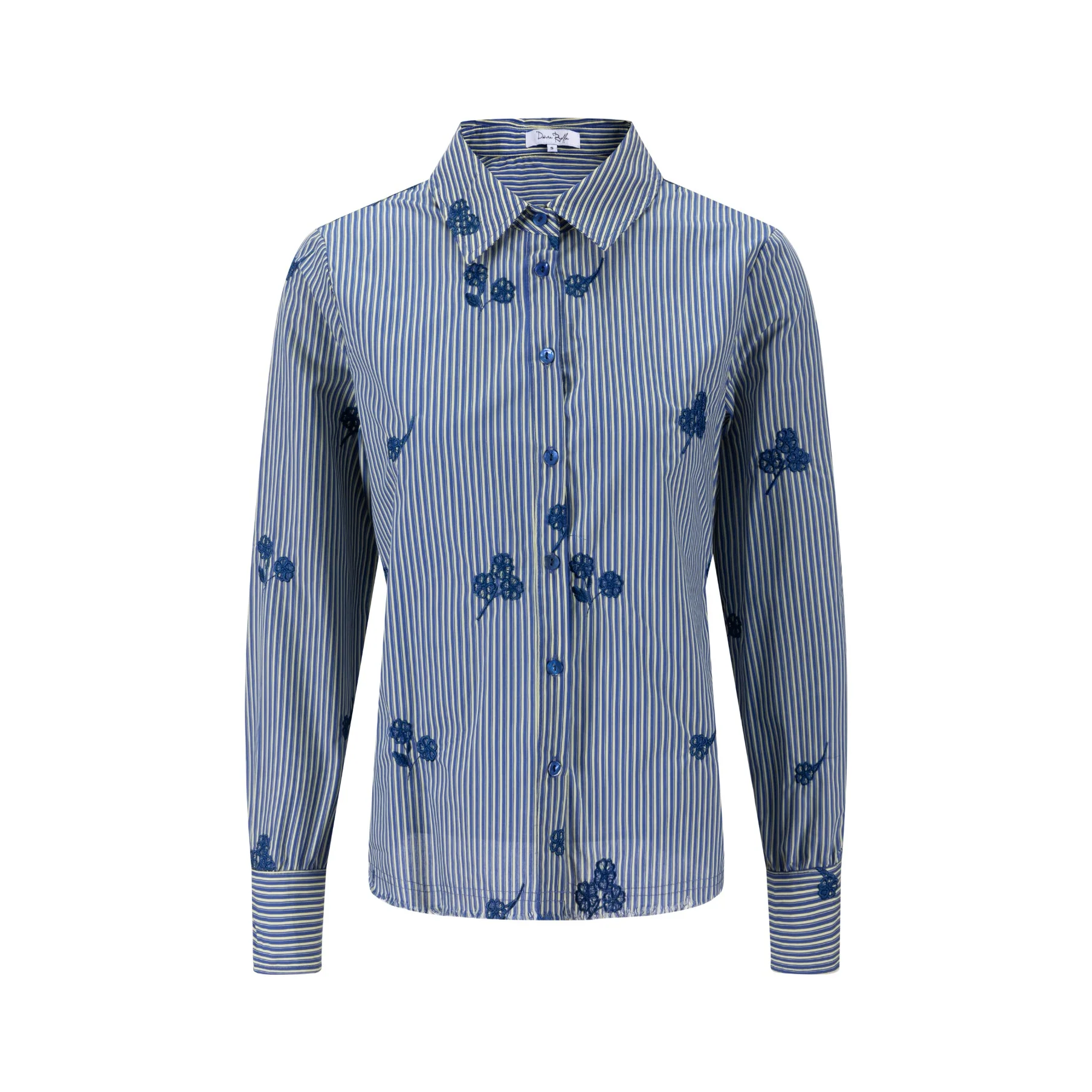 Frayed Hem Navy Embroidery Striped Shirt - Image 2