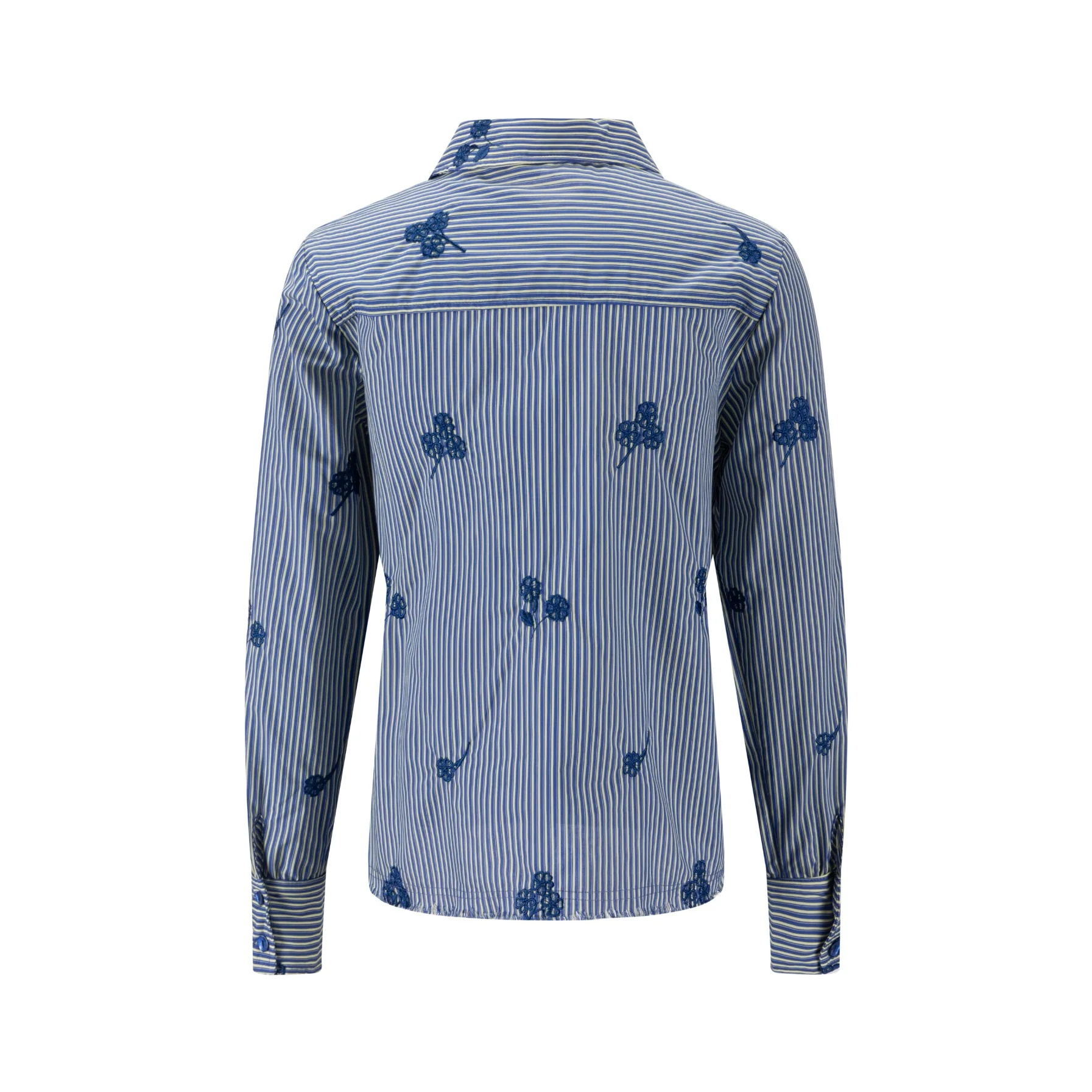 Frayed Hem Navy Embroidery Striped Shirt - Image 3